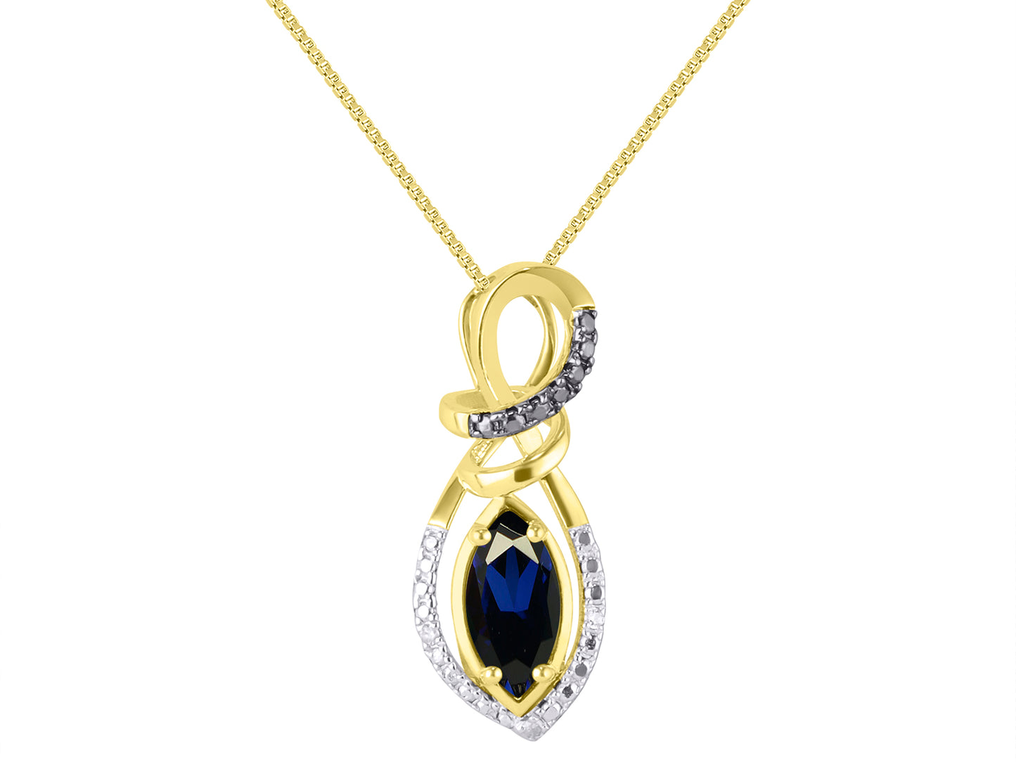 RYLOS 14K Yellow Gold Designer Necklace: Marquise Gemstone & White & Black Diamond Pendant, 18 inch Chain, 10X5MM Birthstone, Women's Elegant Jewelry