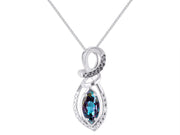 RYLOS Designer Necklace: Marquise Gemstone & White & Black Diamond Pendant, 18" Chain, 10X5MM Birthstone, Women's Elegant Sterling Silver Jewelry