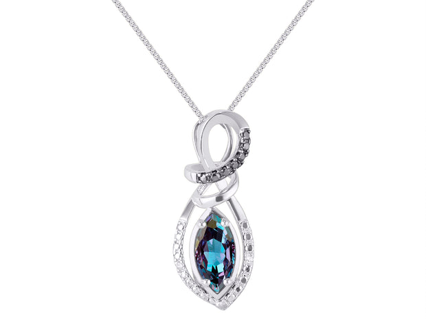 RYLOS Designer Necklace: Marquise Gemstone & White & Black Diamond Pendant, 18" Chain, 10X5MM Birthstone, Women's Elegant Sterling Silver Jewelry