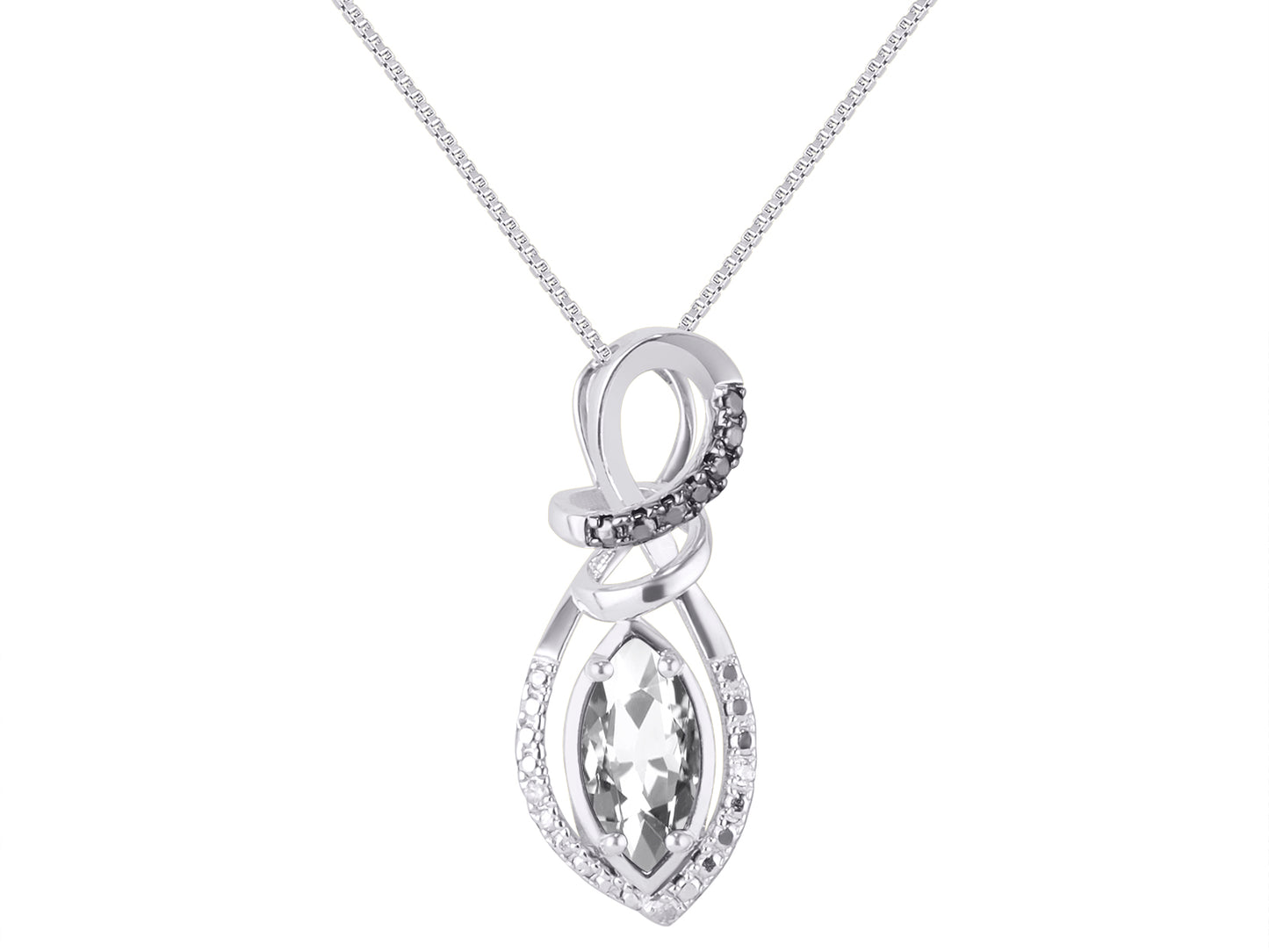RYLOS Designer Necklace: Marquise Gemstone & White & Black Diamond Pendant, 18" Chain, 10X5MM Birthstone, Women's Elegant Sterling Silver Jewelry