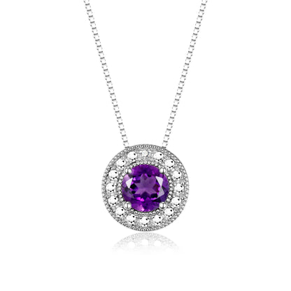RYLOS 14K White Gold Halo Designer Necklace: Gemstone & Diamond, 18 inch Chain, 4MM Birthstone, Women's Elegant Jewelry