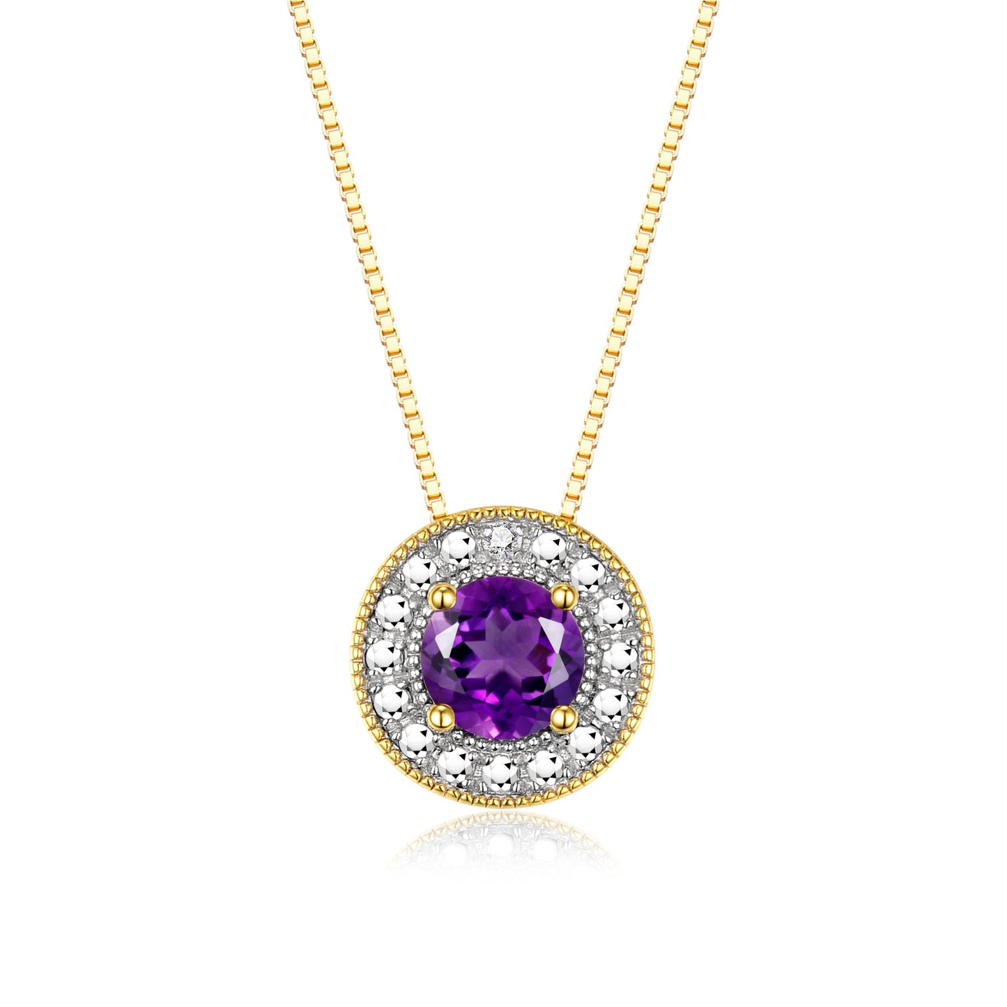 RYLOS Halo Designer Necklace: Gemstone & Diamond, 18" Chain, 4MM Birthstone, Yellow Gold Plated Silver Women's Elegant Jewelry