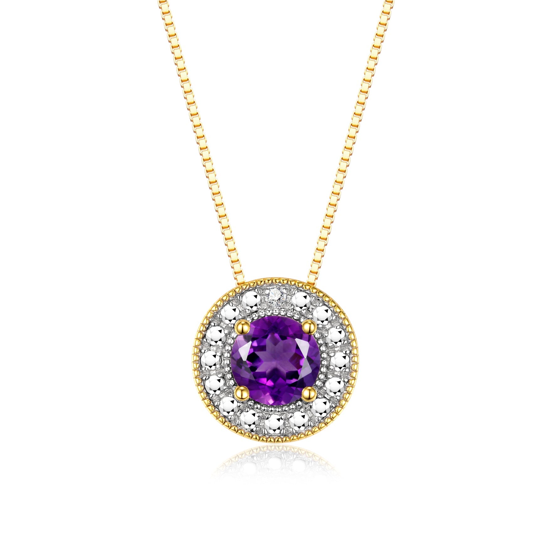 RYLOS Halo Designer Necklace: Gemstone & Diamond, 18" Chain, 4MM Birthstone, Yellow Gold Plated Silver Women's Elegant Jewelry