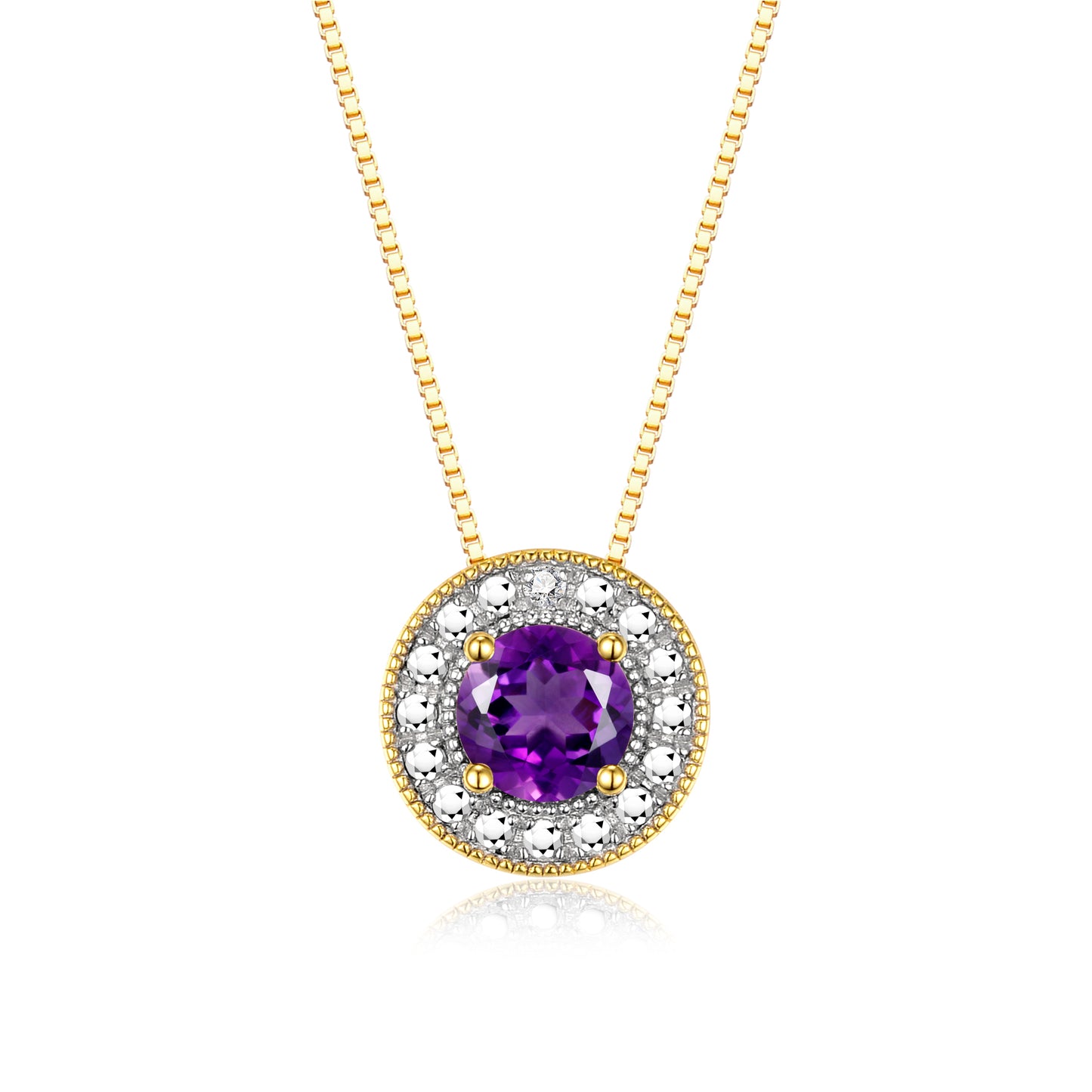 RYLOS 14K Yellow Gold Halo Designer Necklace: Gemstone & Diamond, 18 inch Chain, 4MM Birthstone, Women's Elegant Jewelry