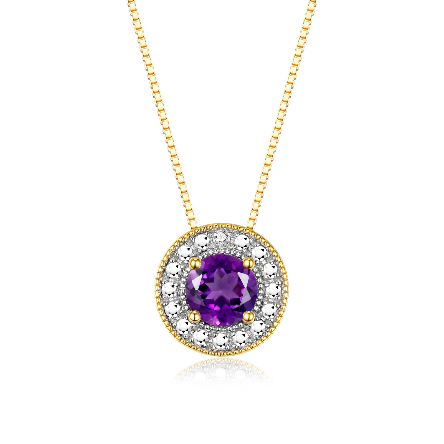 RYLOS 14K Yellow Gold Halo Designer Necklace: Gemstone & Diamond, 18 inch Chain, 4MM Birthstone, Women's Elegant Jewelry