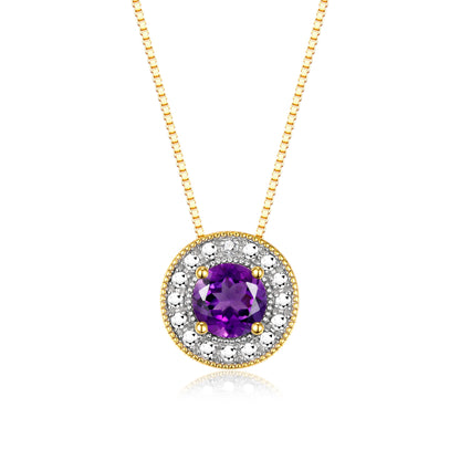 RYLOS 14K Yellow Gold Halo Designer Necklace: Gemstone & Diamond, 18 inch Chain, 4MM Birthstone, Women's Elegant Jewelry