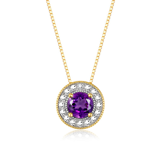 RYLOS 14K Yellow Gold Halo Designer Necklace: Gemstone & Diamond, 18" Chain, 4MM Birthstone, Women's Elegant Jewelry
