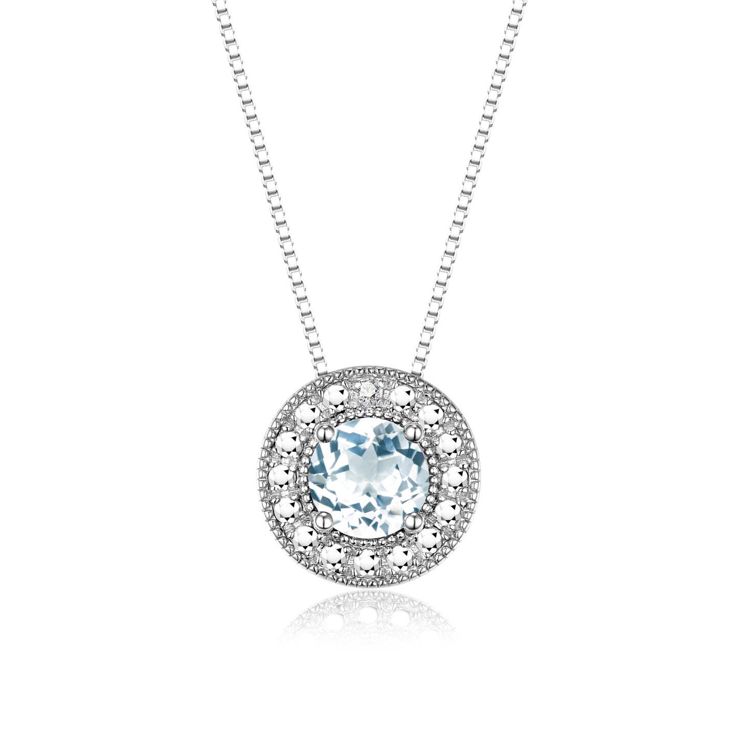 RYLOS 14K White Gold Halo Designer Necklace: Gemstone & Diamond, 18 inch Chain, 4MM Birthstone, Women's Elegant Jewelry