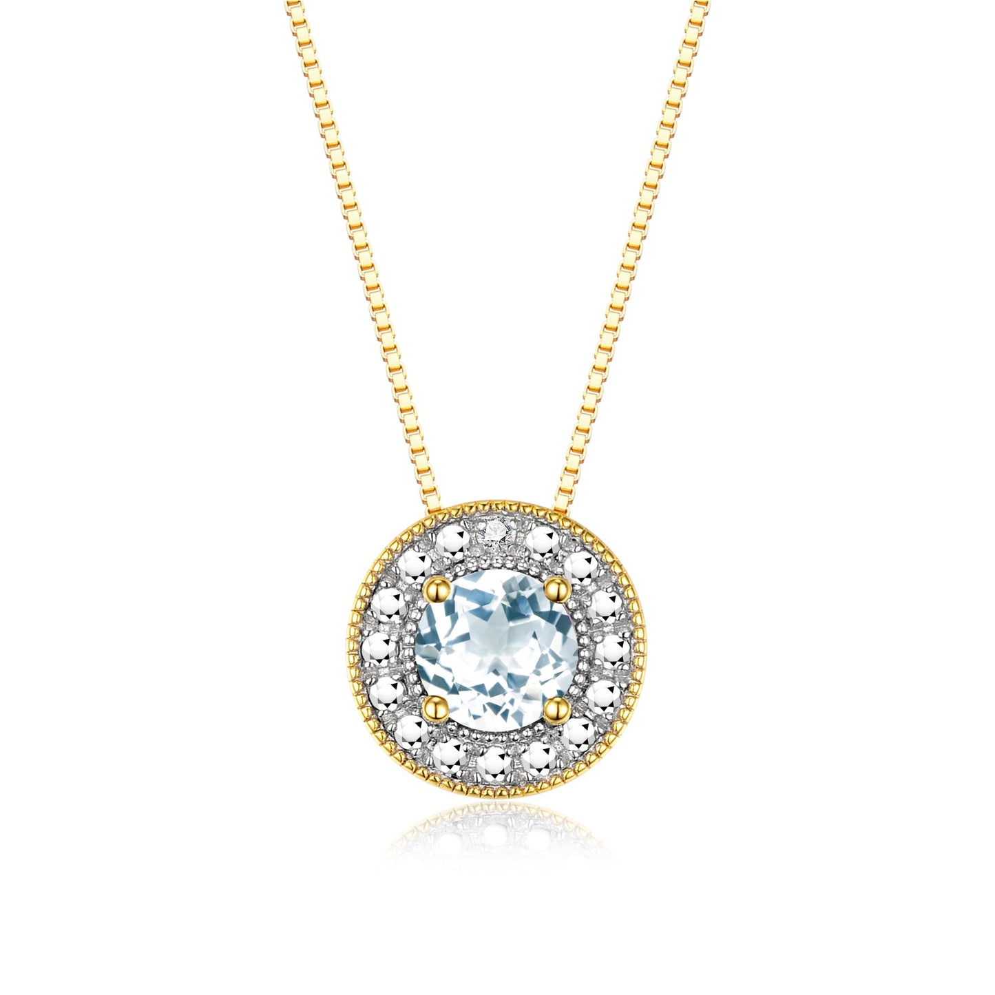 RYLOS Halo Designer Necklace: Gemstone & Diamond, 18" Chain, 4MM Birthstone, Yellow Gold Plated Silver Women's Elegant Jewelry