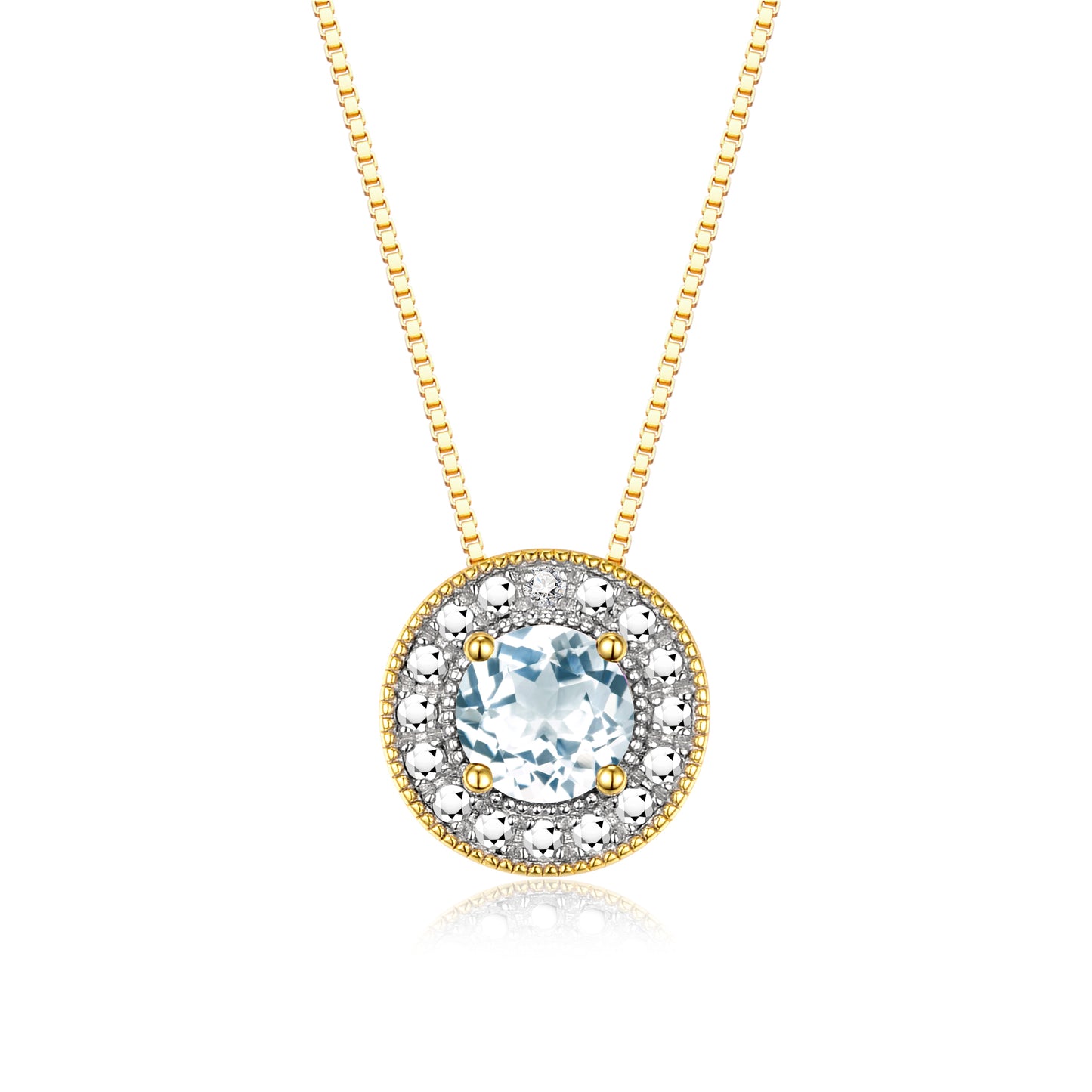 RYLOS 14K Yellow Gold Halo Designer Necklace: Gemstone & Diamond, 18 inch Chain, 4MM Birthstone, Women's Elegant Jewelry