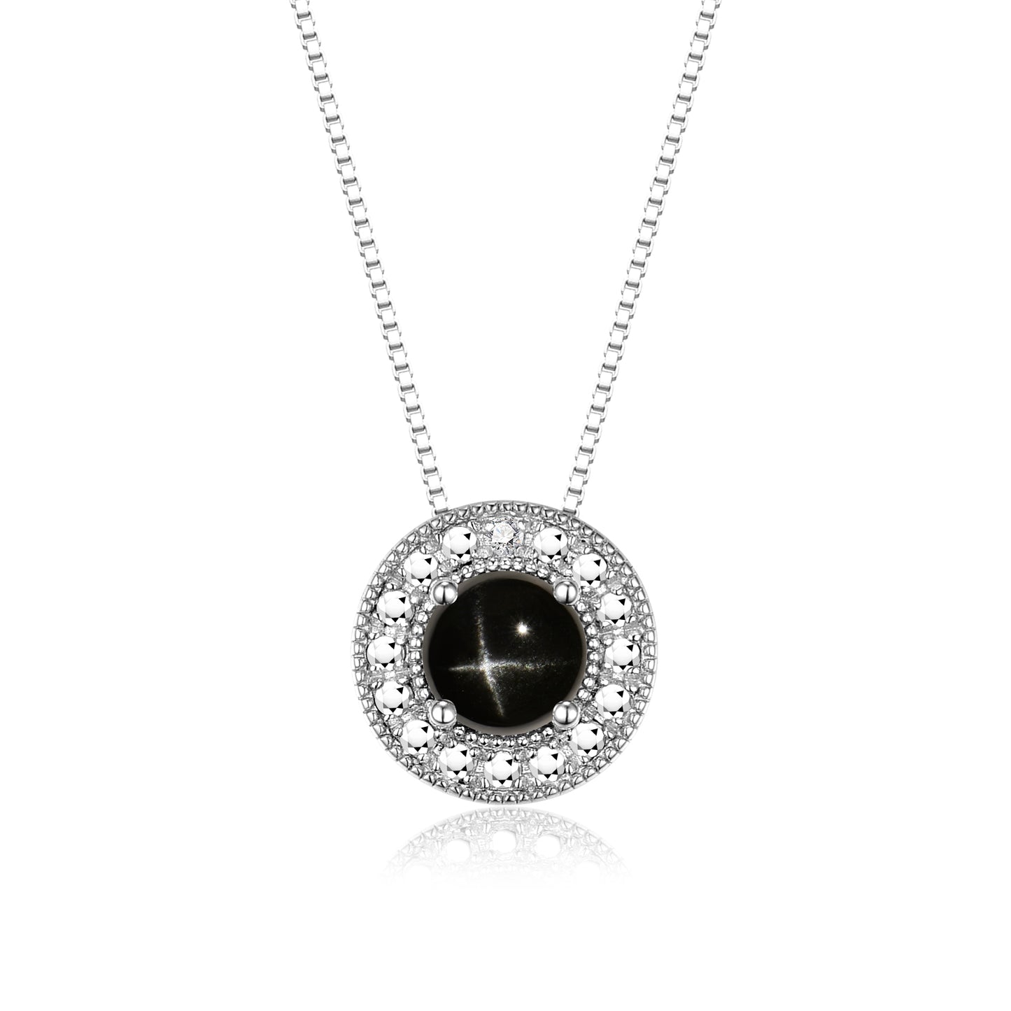 RYLOS 14K White Gold Halo Designer Necklace: Gemstone & Diamond, 18 inch Chain, 4MM Birthstone, Women's Elegant Jewelry
