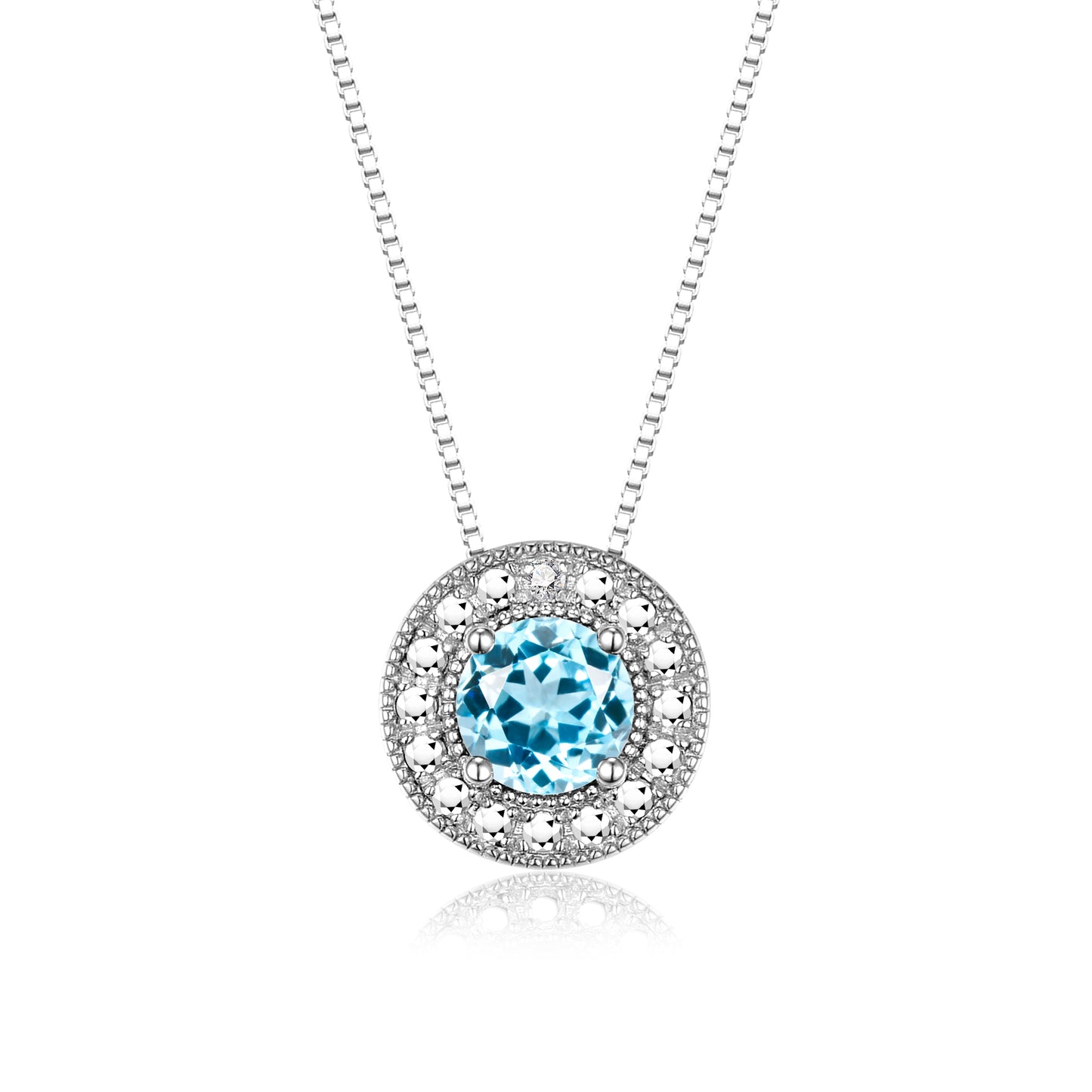 RYLOS 14K White Gold Halo Designer Necklace: Gemstone & Diamond, 18 inch Chain, 4MM Birthstone, Women's Elegant Jewelry