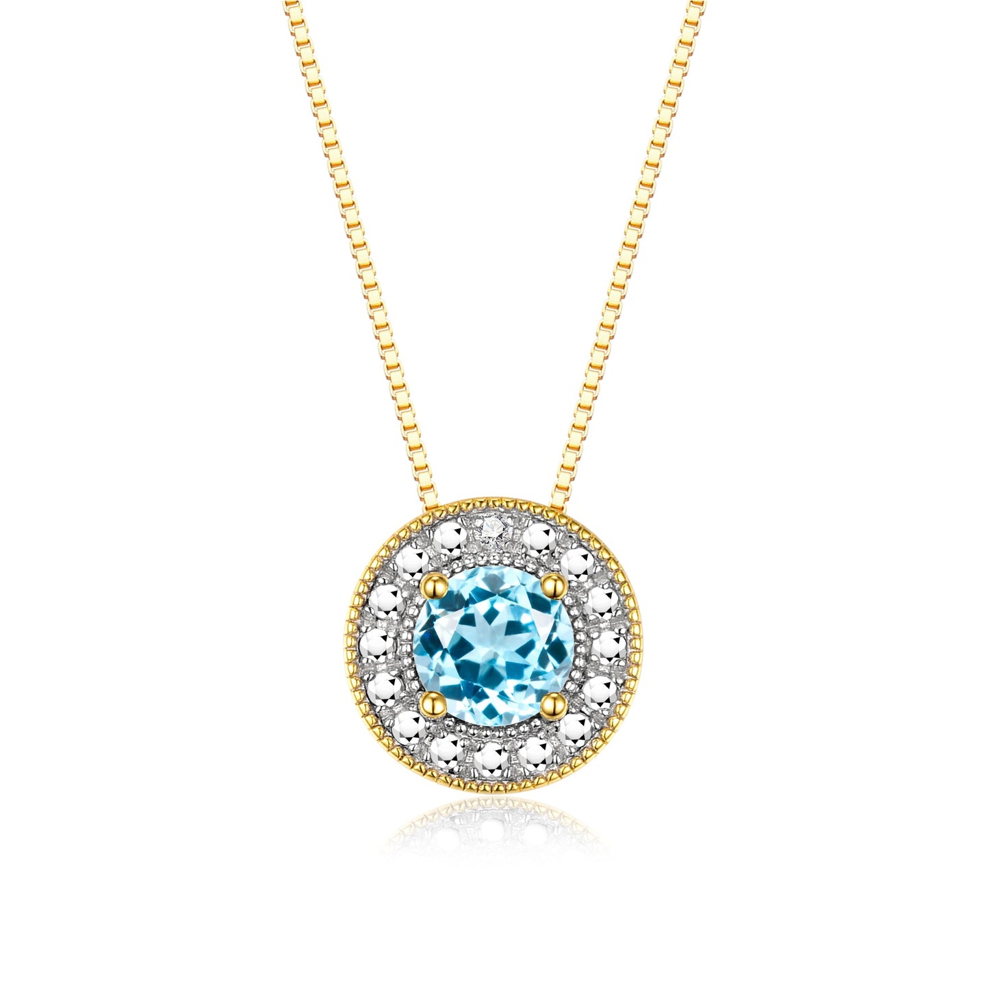 RYLOS Halo Designer Necklace: Gemstone & Diamond, 18" Chain, 4MM Birthstone, Yellow Gold Plated Silver Women's Elegant Jewelry