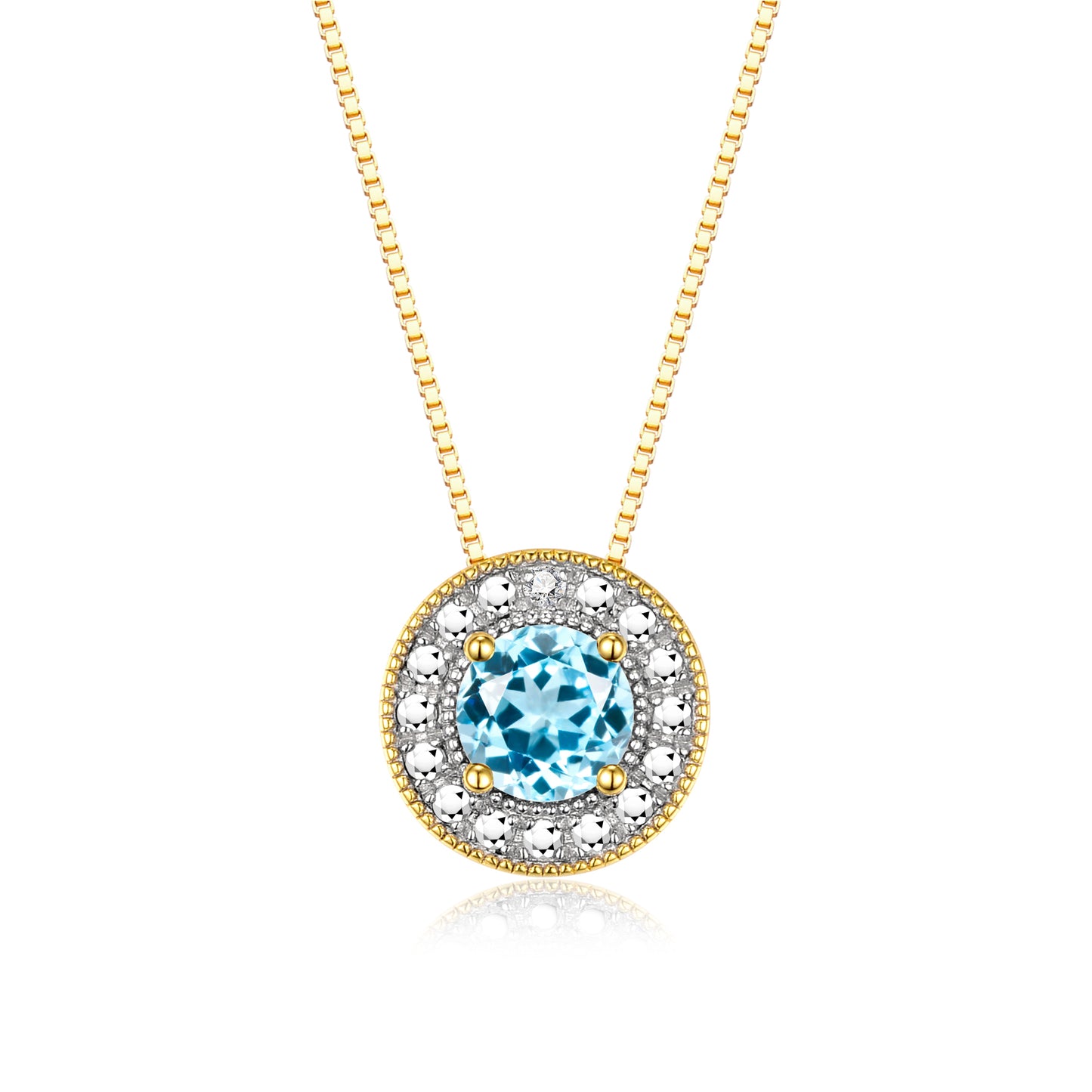 RYLOS 14K Yellow Gold Halo Designer Necklace: Gemstone & Diamond, 18 inch Chain, 4MM Birthstone, Women's Elegant Jewelry
