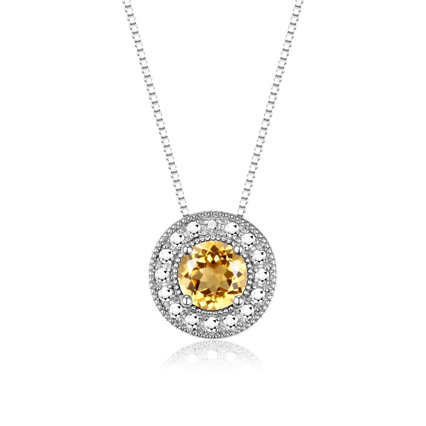RYLOS 14K White Gold Halo Designer Necklace: Gemstone & Diamond, 18 inch Chain, 4MM Birthstone, Women's Elegant Jewelry