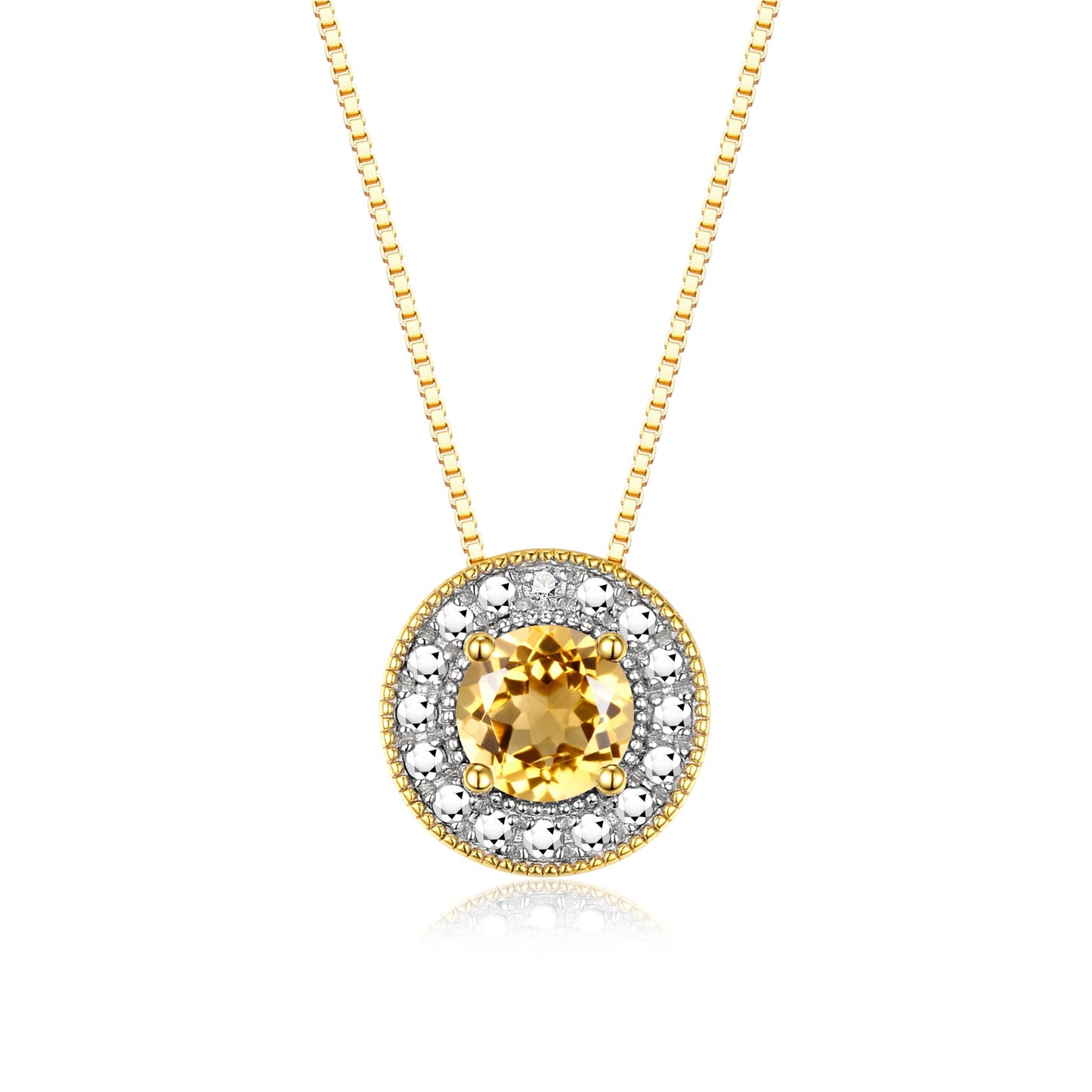RYLOS Halo Designer Necklace: Gemstone & Diamond, 18" Chain, 4MM Birthstone, Yellow Gold Plated Silver Women's Elegant Jewelry