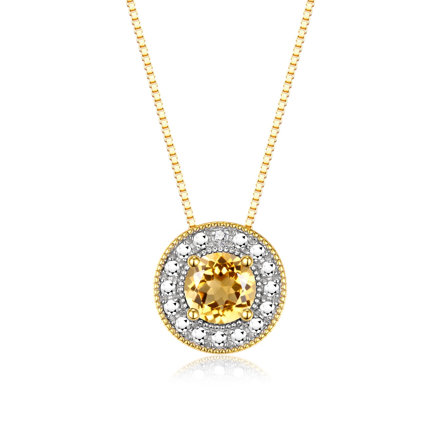 RYLOS 14K Yellow Gold Halo Designer Necklace: Gemstone & Diamond, 18 inch Chain, 4MM Birthstone, Women's Elegant Jewelry