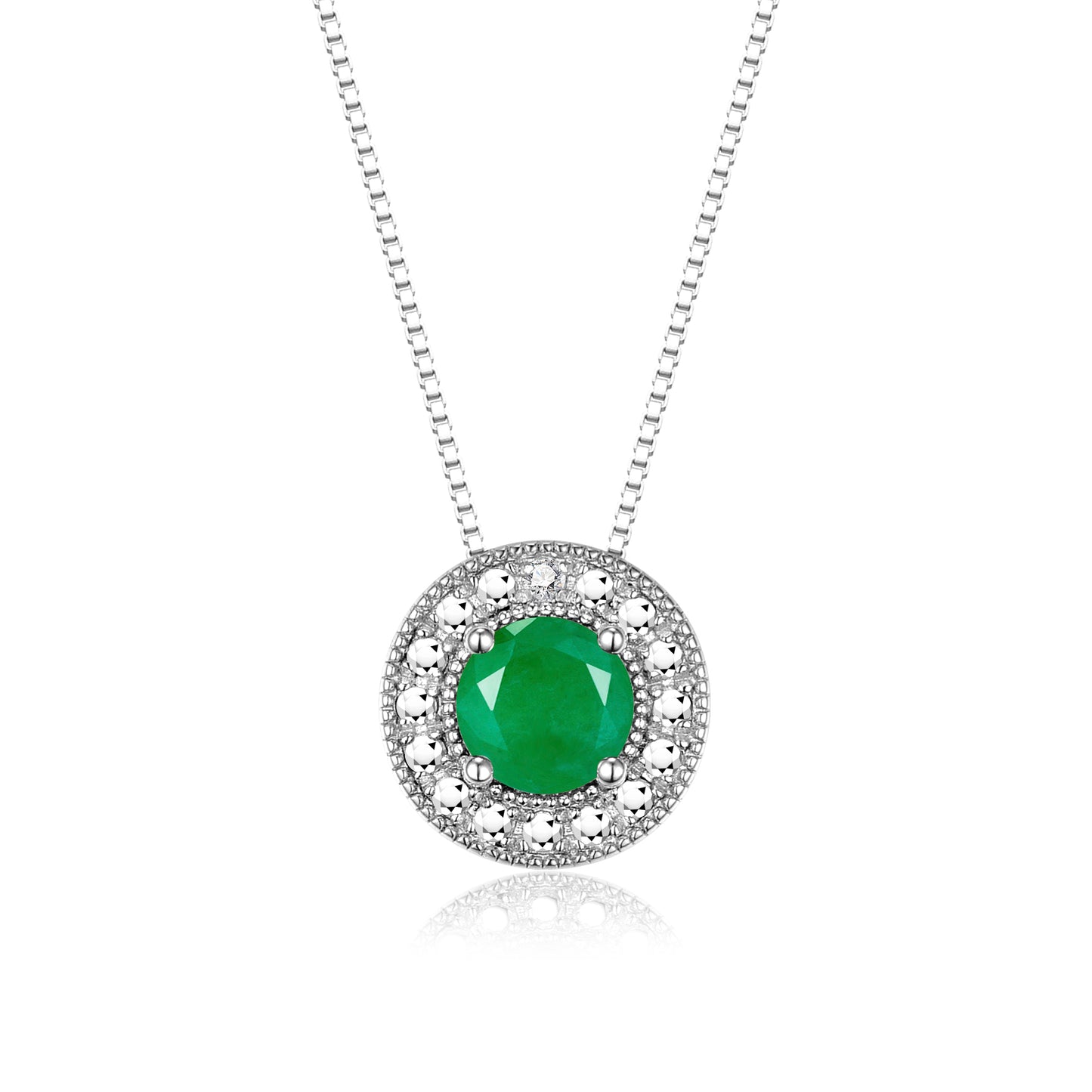 RYLOS 14K White Gold Halo Designer Necklace: Gemstone & Diamond, 18 inch Chain, 4MM Birthstone, Women's Elegant Jewelry