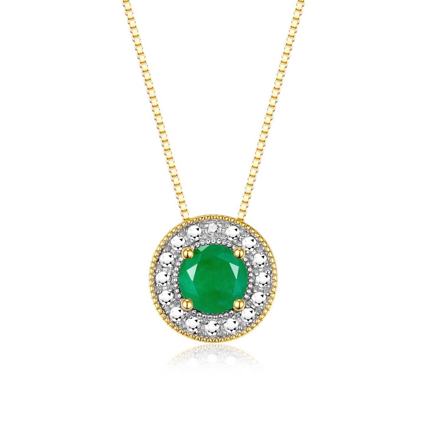 RYLOS Halo Designer Necklace: Gemstone & Diamond, 18" Chain, 4MM Birthstone, Yellow Gold Plated Silver Women's Elegant Jewelry