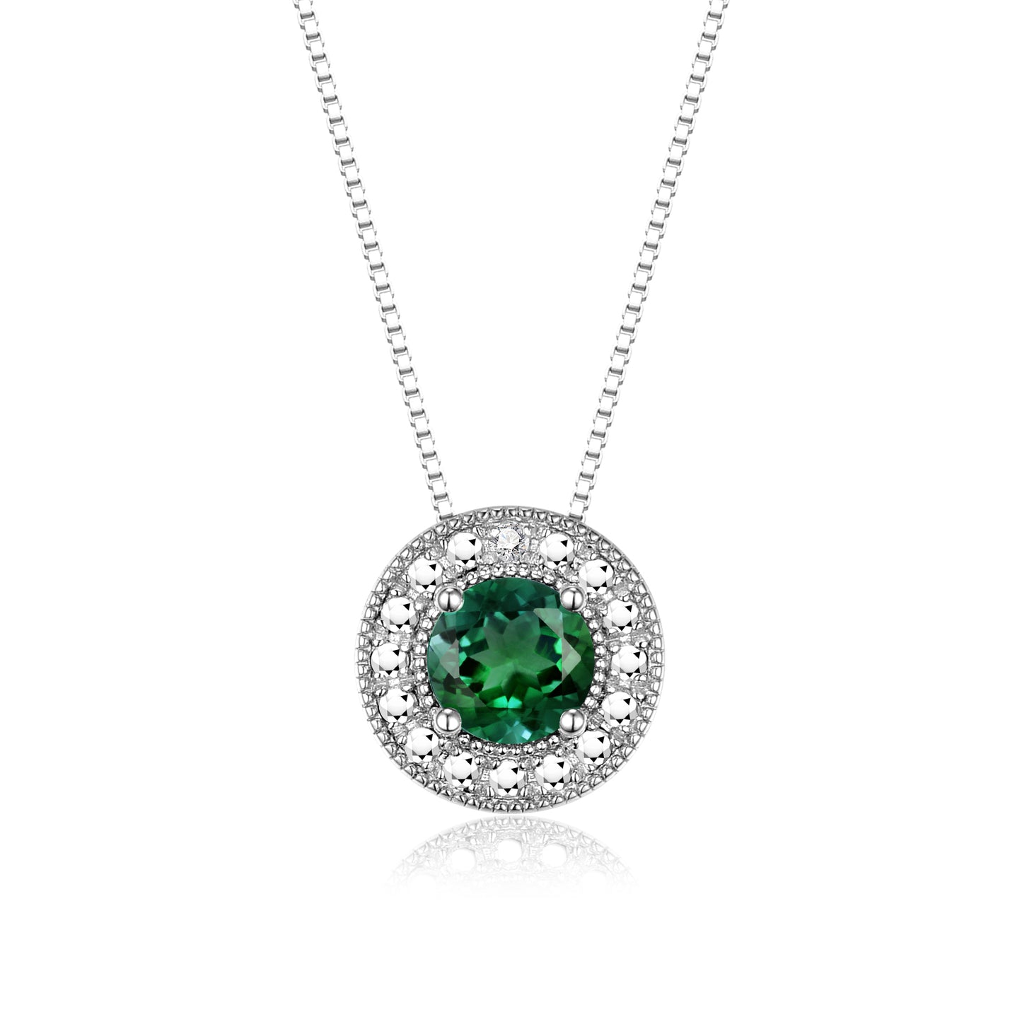 RYLOS 14K White Gold Halo Designer Necklace: Gemstone & Diamond, 18 inch Chain, 4MM Birthstone, Women's Elegant Jewelry