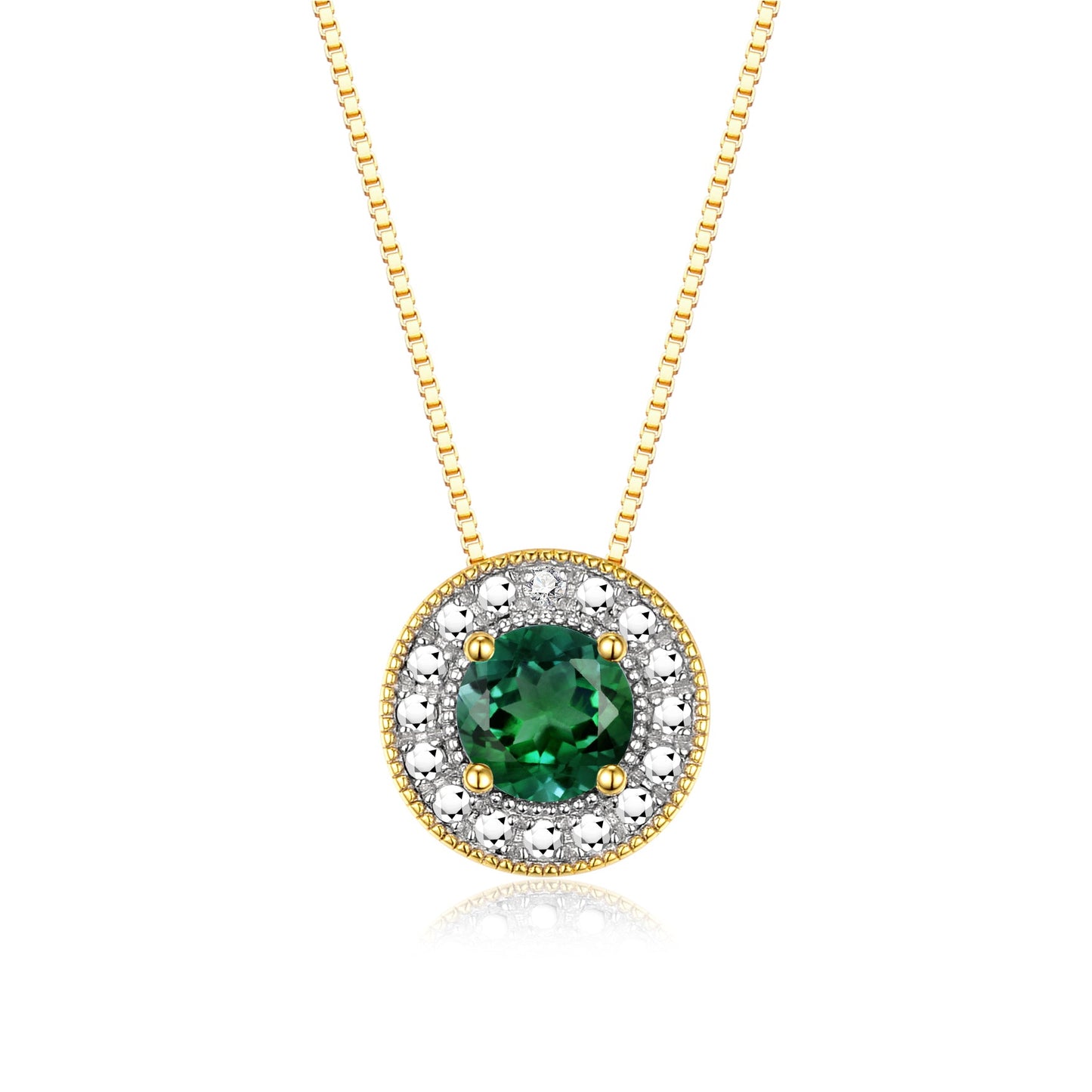 RYLOS Halo Designer Necklace: Gemstone & Diamond, 18" Chain, 4MM Birthstone, Yellow Gold Plated Silver Women's Elegant Jewelry