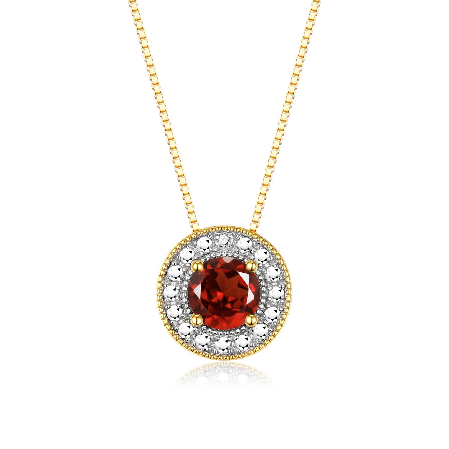 RYLOS Halo Designer Necklace: Gemstone & Diamond, 18" Chain, 4MM Birthstone, Yellow Gold Plated Silver Women's Elegant Jewelry