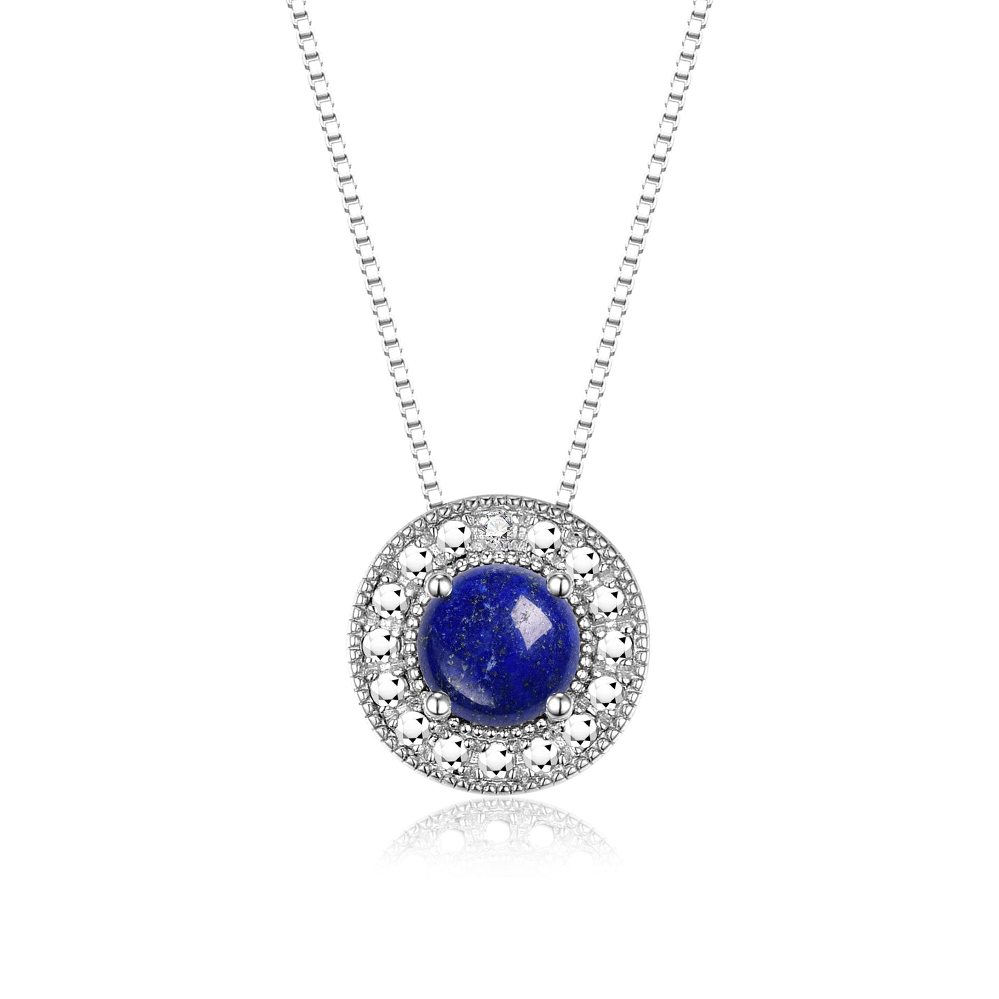 RYLOS 14K White Gold Halo Designer Necklace: Gemstone & Diamond, 18 inch Chain, 4MM Birthstone, Women's Elegant Jewelry