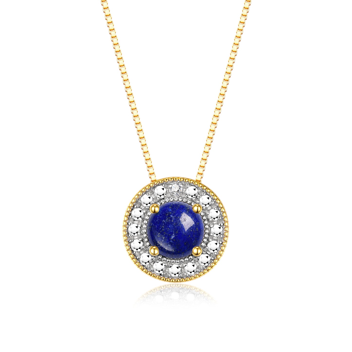 RYLOS Halo Designer Necklace: Gemstone & Diamond, 18" Chain, 4MM Birthstone, Yellow Gold Plated Silver Women's Elegant Jewelry