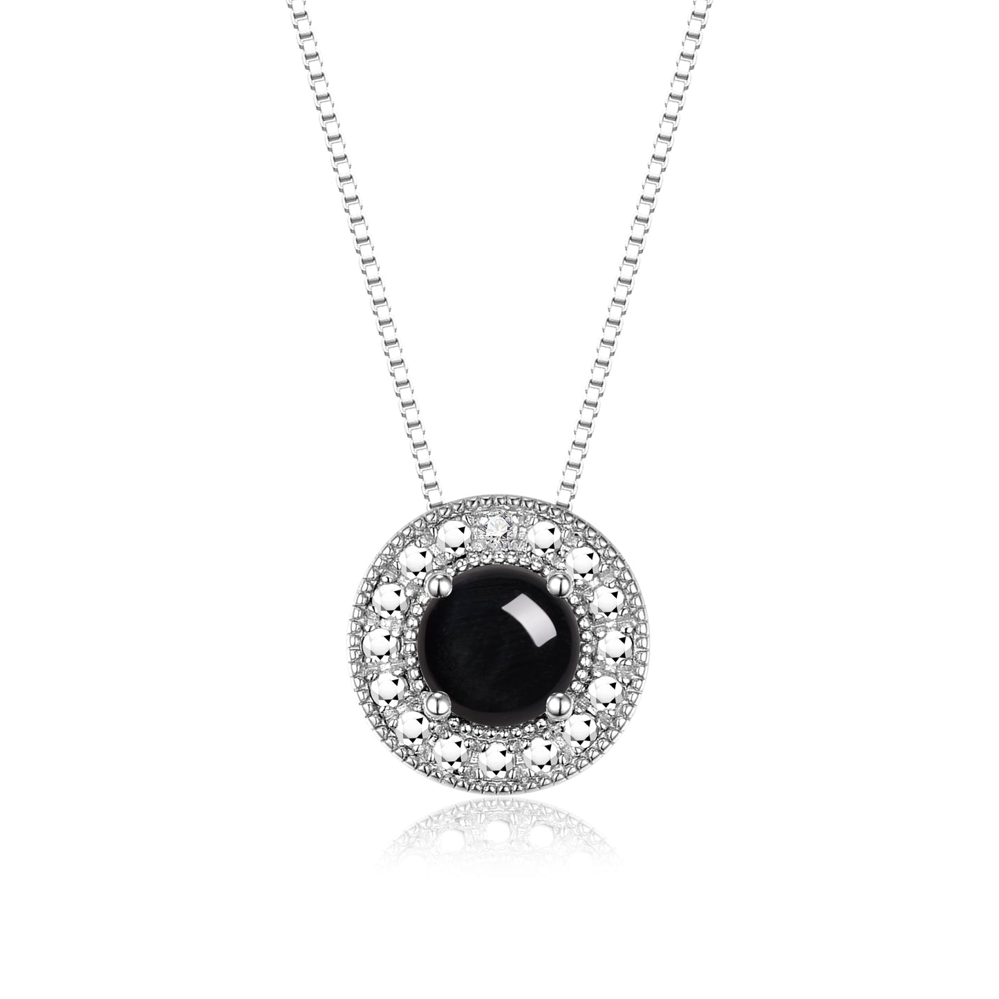 RYLOS 14K White Gold Halo Designer Necklace: Gemstone & Diamond, 18 inch Chain, 4MM Birthstone, Women's Elegant Jewelry