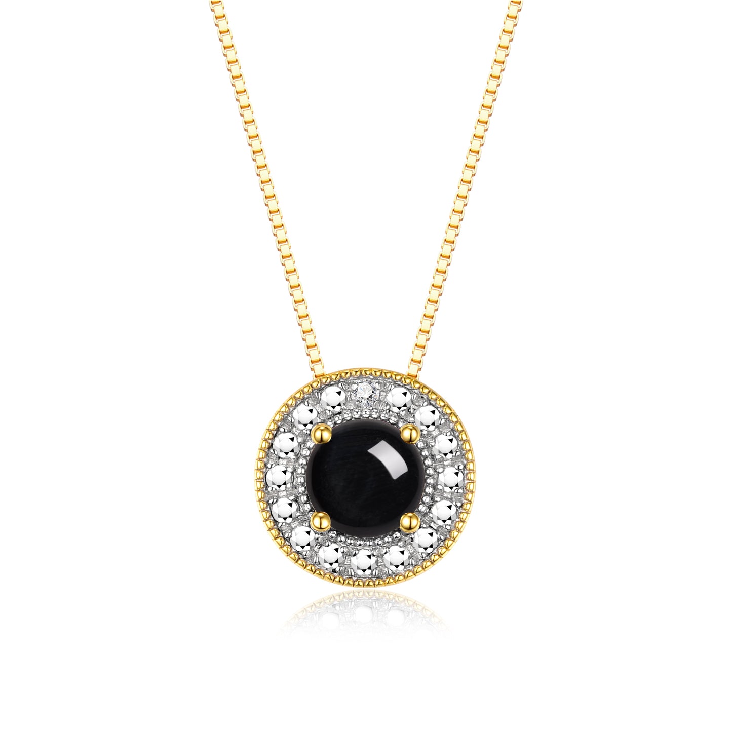 RYLOS Halo Designer Necklace: Gemstone & Diamond, 18" Chain, 4MM Birthstone, Yellow Gold Plated Silver Women's Elegant Jewelry