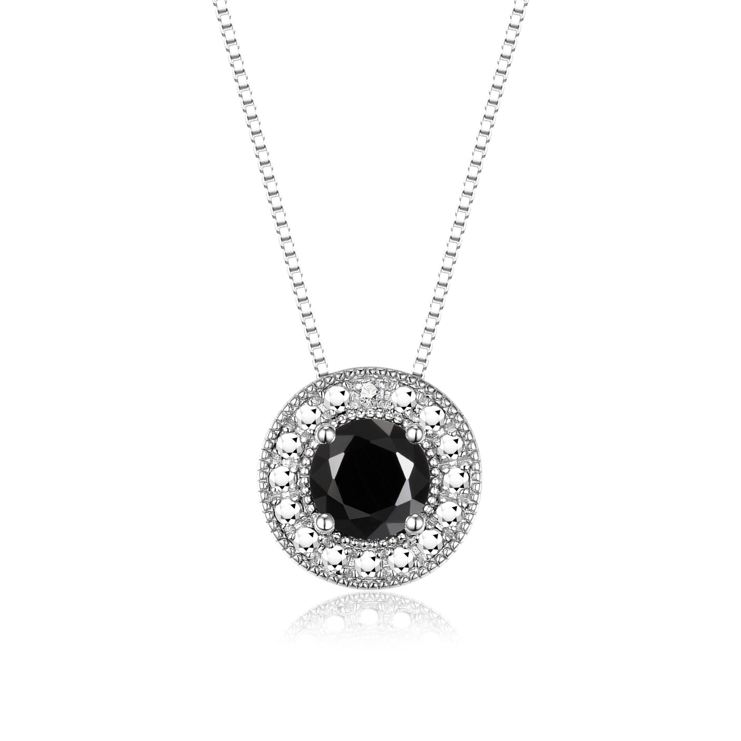 RYLOS 14K White Gold Halo Designer Necklace: Gemstone & Diamond, 18 inch Chain, 4MM Birthstone, Women's Elegant Jewelry
