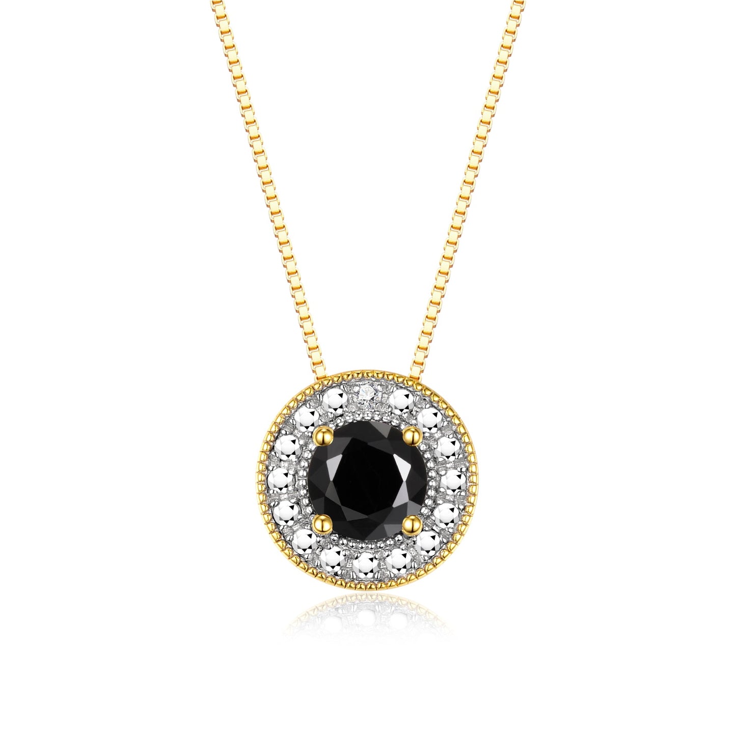 RYLOS Halo Designer Necklace: Gemstone & Diamond, 18" Chain, 4MM Birthstone, Yellow Gold Plated Silver Women's Elegant Jewelry