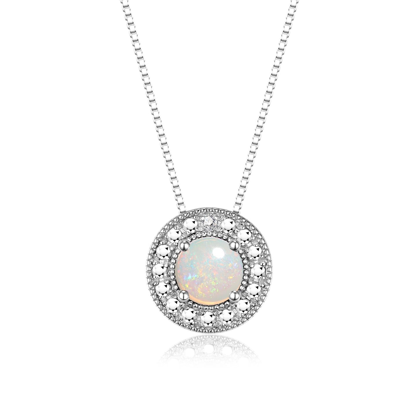 RYLOS 14K White Gold Halo Designer Necklace: Gemstone & Diamond, 18 inch Chain, 4MM Birthstone, Women's Elegant Jewelry