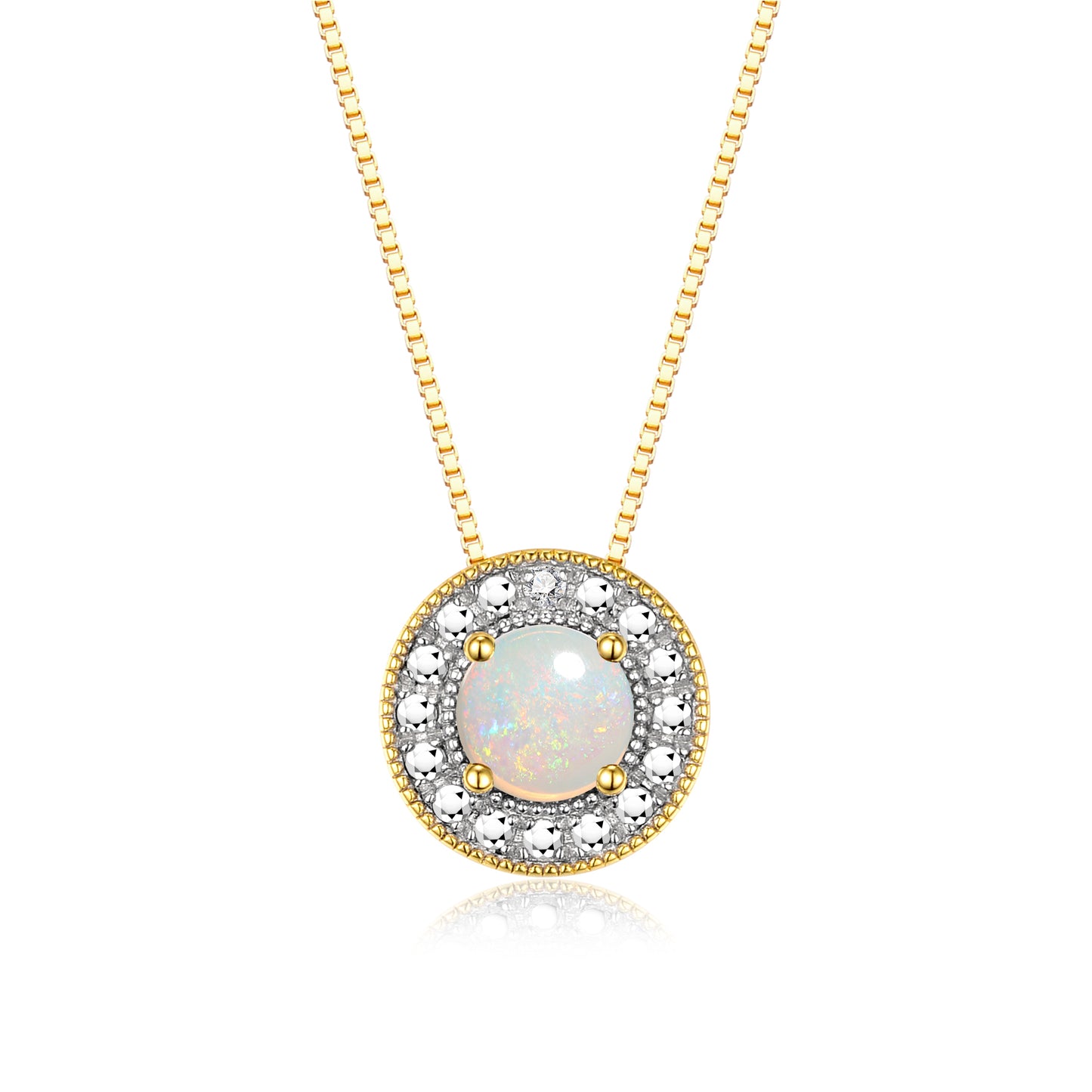 RYLOS Halo Designer Necklace: Gemstone & Diamond, 18" Chain, 4MM Birthstone, Yellow Gold Plated Silver Women's Elegant Jewelry