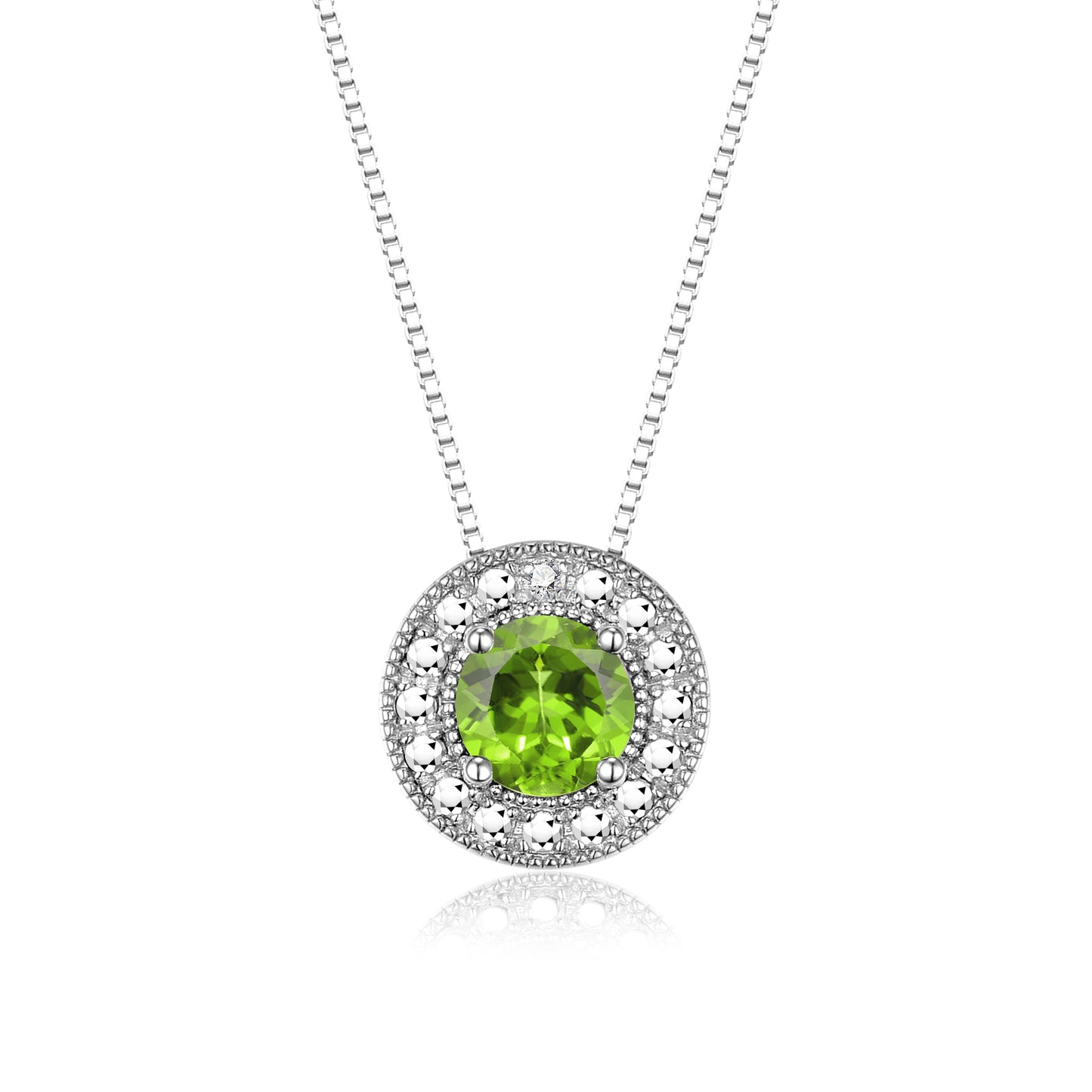 RYLOS 14K White Gold Halo Designer Necklace: Gemstone & Diamond, 18 inch Chain, 4MM Birthstone, Women's Elegant Jewelry