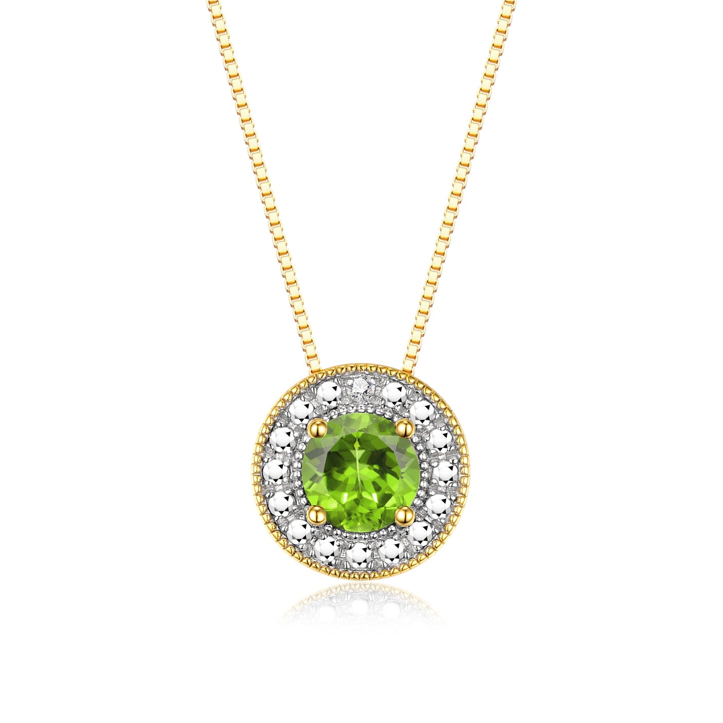 RYLOS Halo Designer Necklace: Gemstone & Diamond, 18" Chain, 4MM Birthstone, Yellow Gold Plated Silver Women's Elegant Jewelry