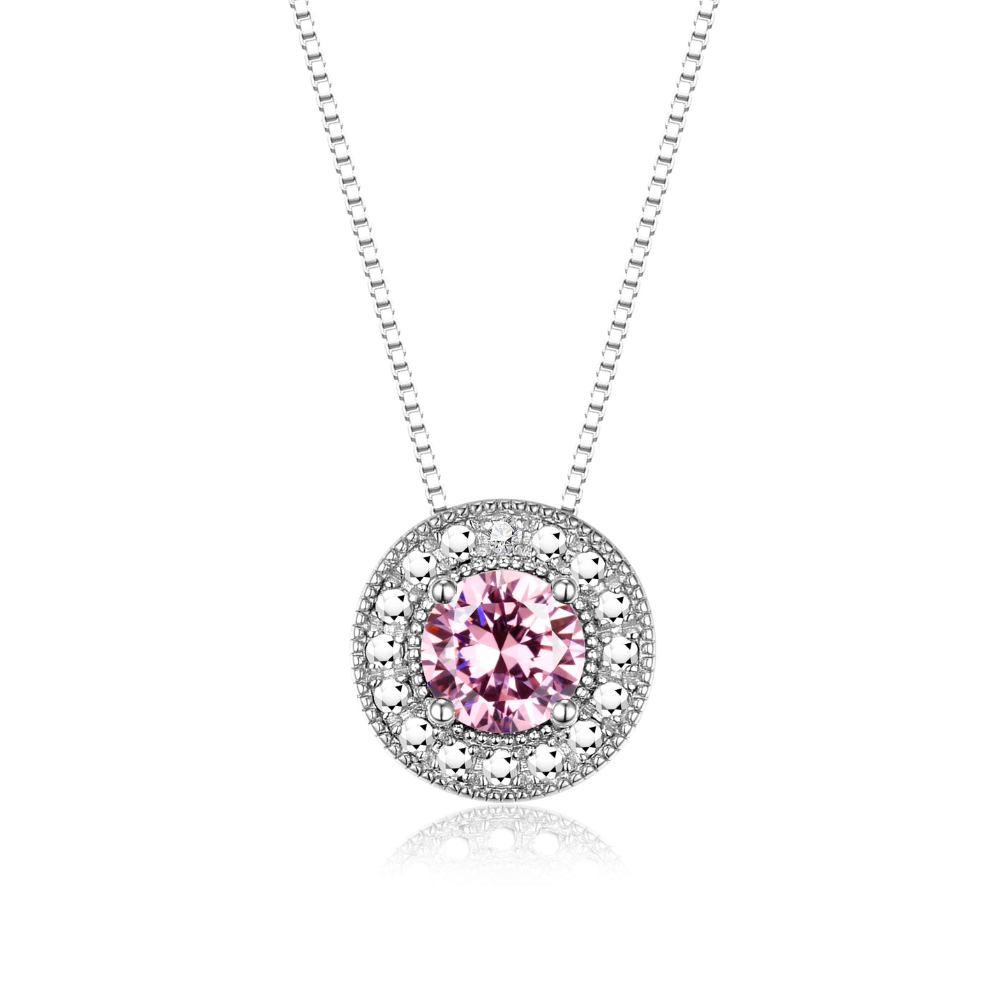 RYLOS 14K White Gold Halo Designer Necklace: Gemstone & Diamond, 18 inch Chain, 4MM Birthstone, Women's Elegant Jewelry