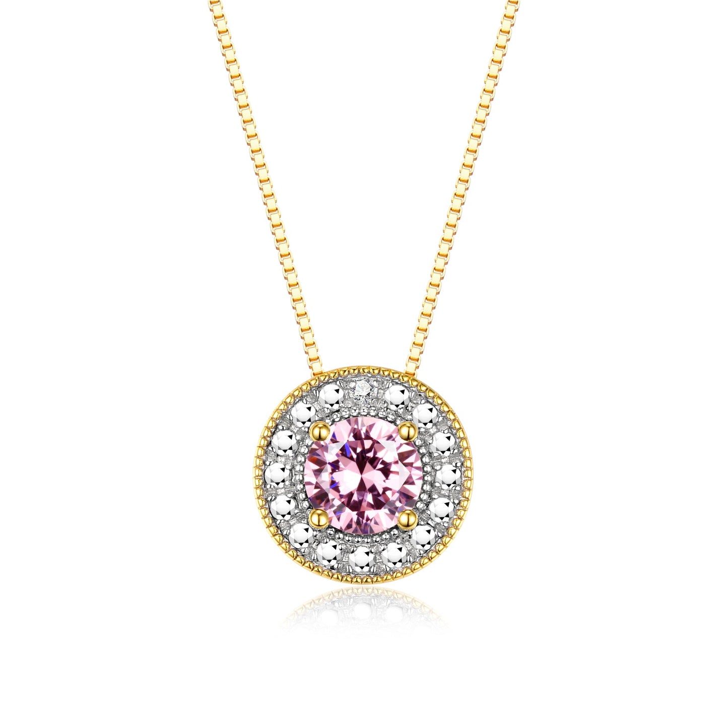 RYLOS Halo Designer Necklace: Gemstone & Diamond, 18" Chain, 4MM Birthstone, Yellow Gold Plated Silver Women's Elegant Jewelry
