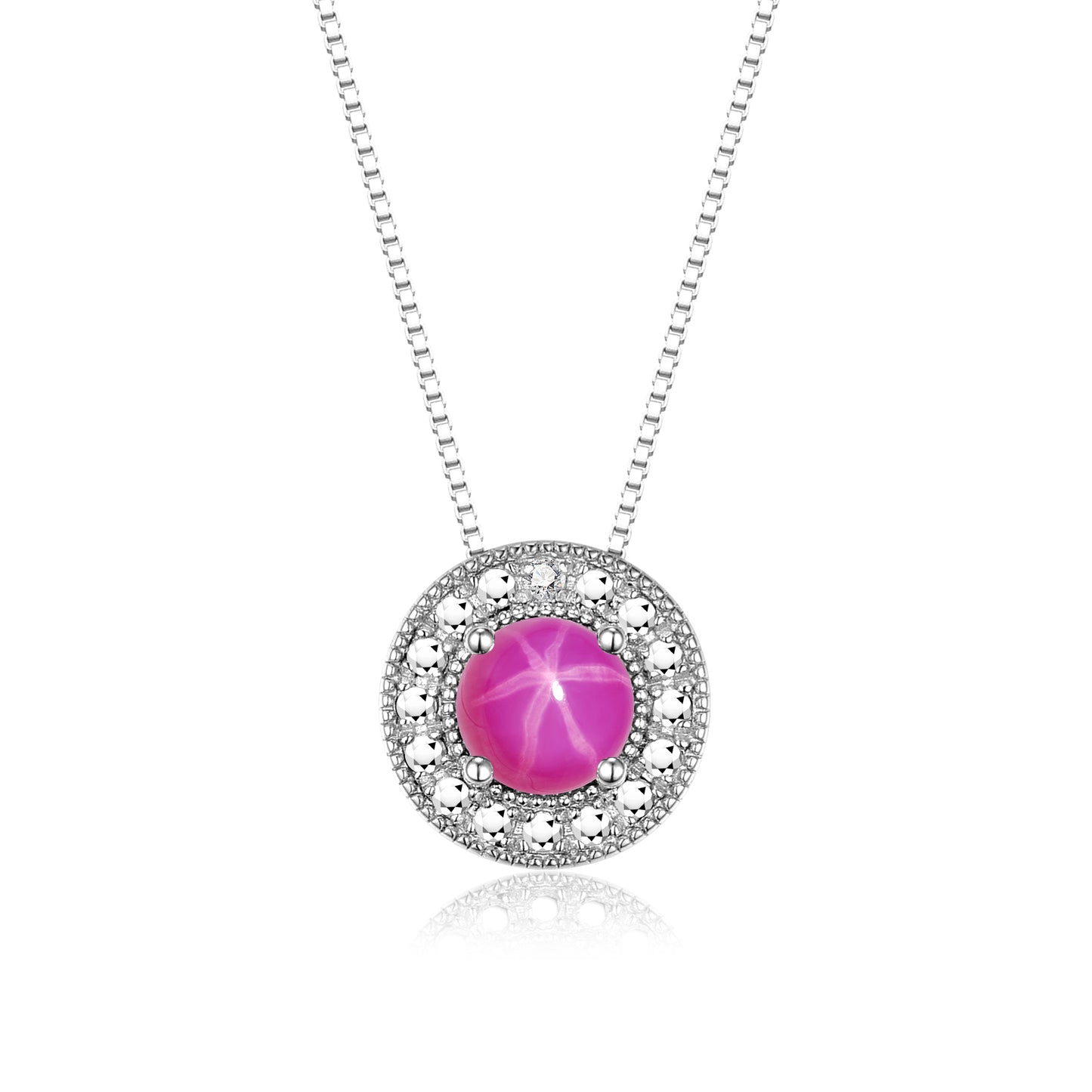 RYLOS 14K White Gold Halo Designer Necklace: Gemstone & Diamond, 18 inch Chain, 4MM Birthstone, Women's Elegant Jewelry