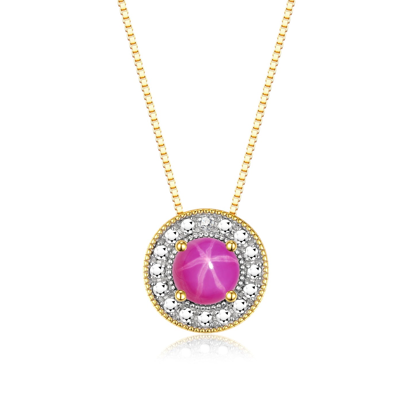 RYLOS Halo Designer Necklace: Gemstone & Diamond, 18" Chain, 4MM Birthstone, Yellow Gold Plated Silver Women's Elegant Jewelry