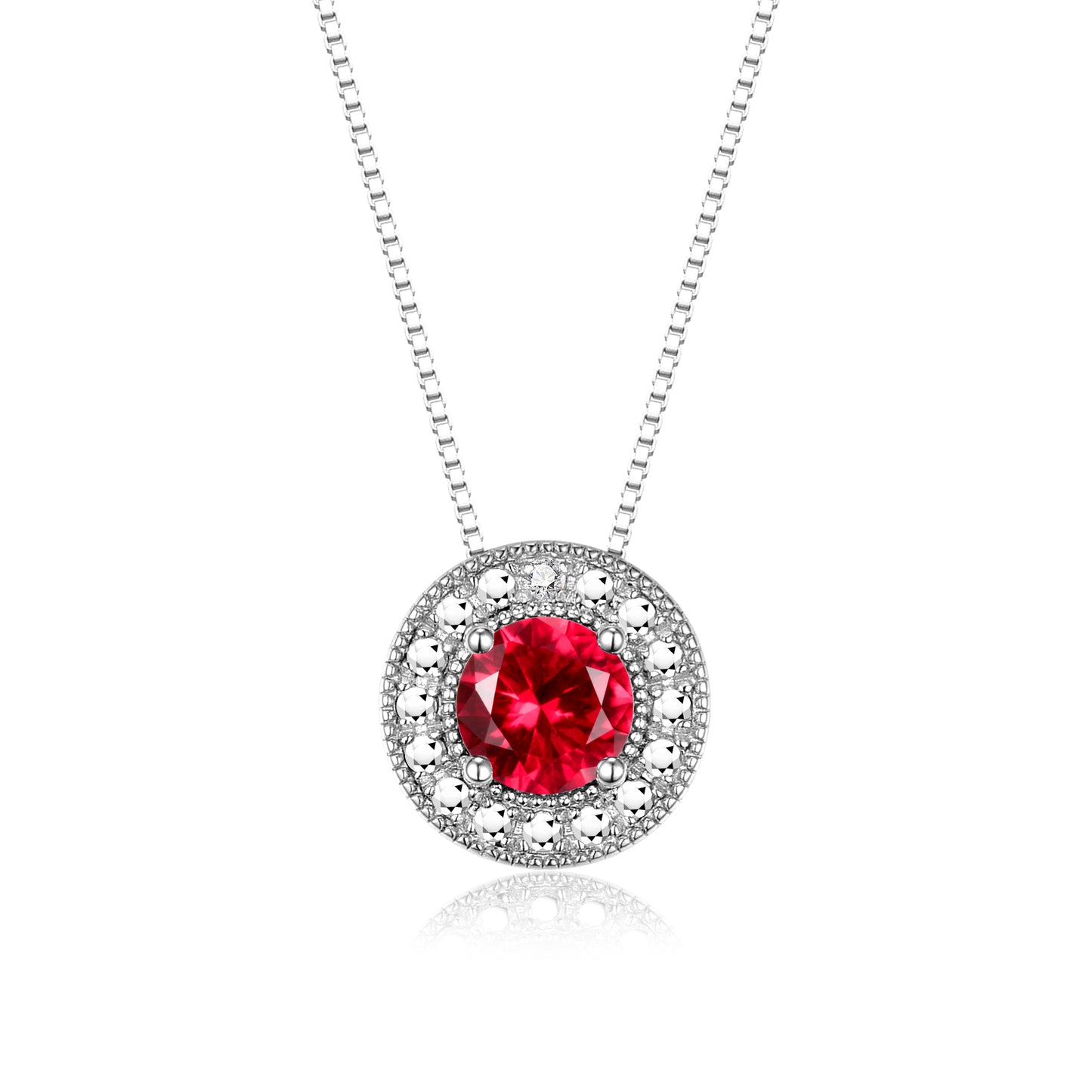 RYLOS Halo Designer Necklace: Gemstone & Diamond, 18" Chain, 4MM Birthstone, Sterling Silver Women's Elegant Jewelry