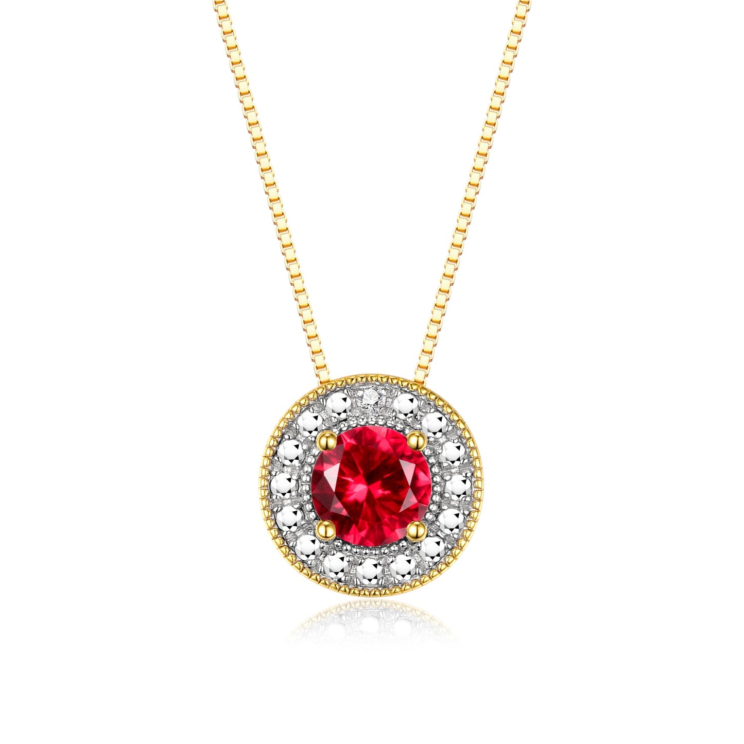 RYLOS Halo Designer Necklace: Gemstone & Diamond, 18" Chain, 4MM Birthstone, Yellow Gold Plated Silver Women's Elegant Jewelry