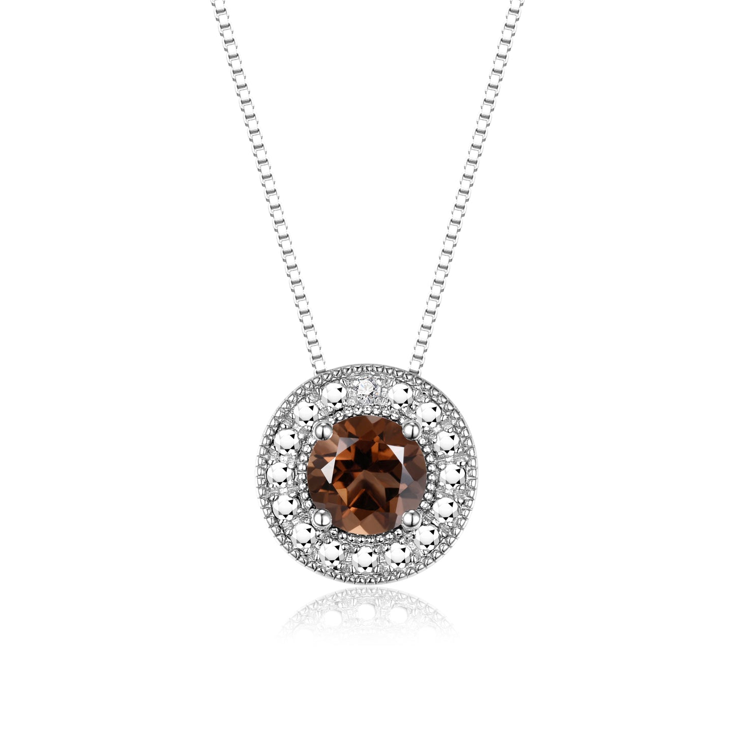 RYLOS 14K White Gold Halo Designer Necklace: Gemstone & Diamond, 18 inch Chain, 4MM Birthstone, Women's Elegant Jewelry