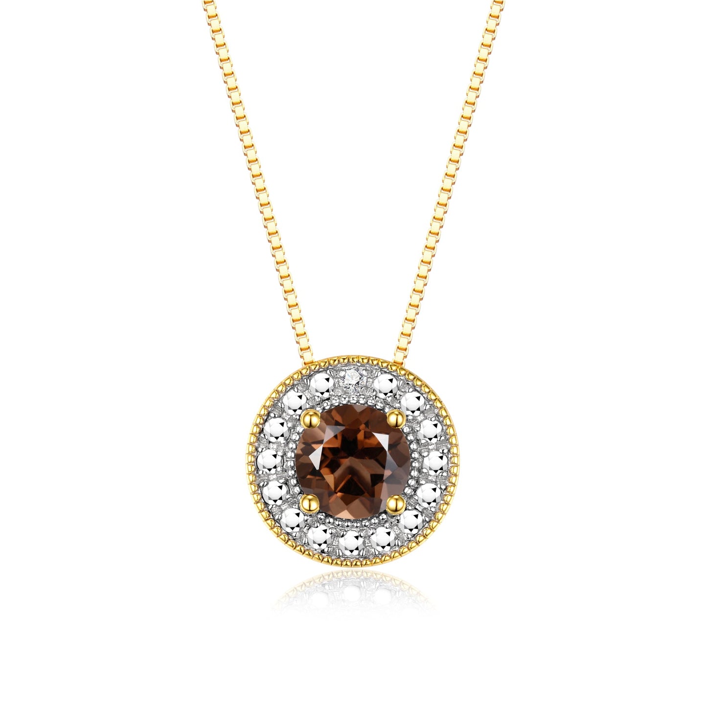 RYLOS Halo Designer Necklace: Gemstone & Diamond, 18" Chain, 4MM Birthstone, Yellow Gold Plated Silver Women's Elegant Jewelry