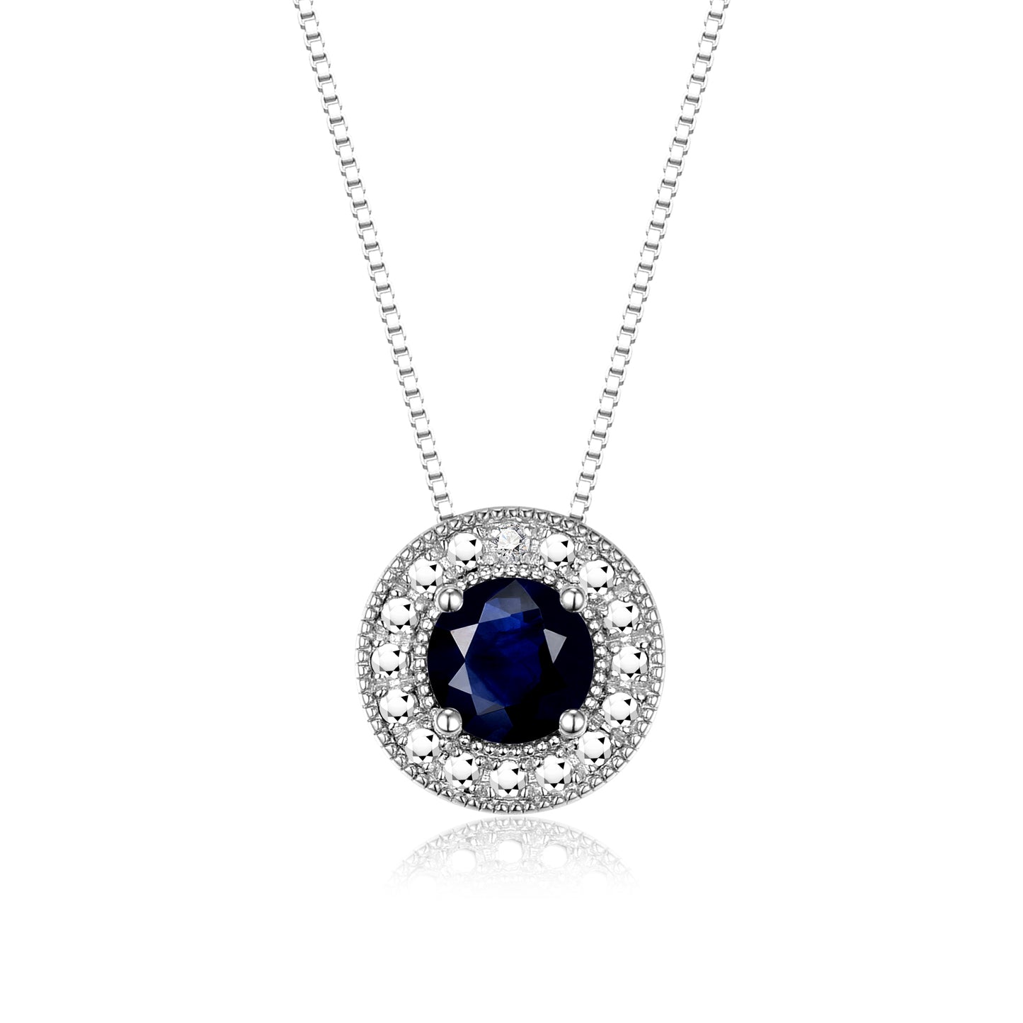 RYLOS 14K White Gold Halo Designer Necklace: Gemstone & Diamond, 18 inch Chain, 4MM Birthstone, Women's Elegant Jewelry