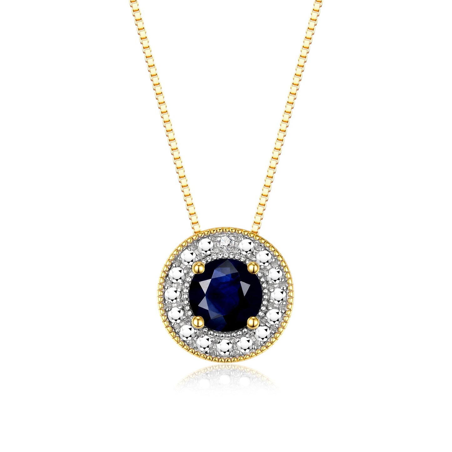 RYLOS Halo Designer Necklace: Gemstone & Diamond, 18" Chain, 4MM Birthstone, Yellow Gold Plated Silver Women's Elegant Jewelry