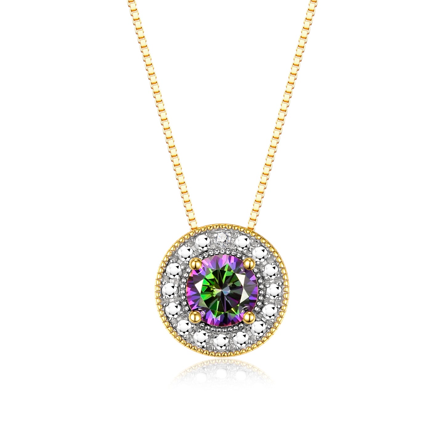 RYLOS 14K Yellow Gold Halo Designer Necklace: Gemstone & Diamond, 18 inch Chain, 4MM Birthstone, Women's Elegant Jewelry