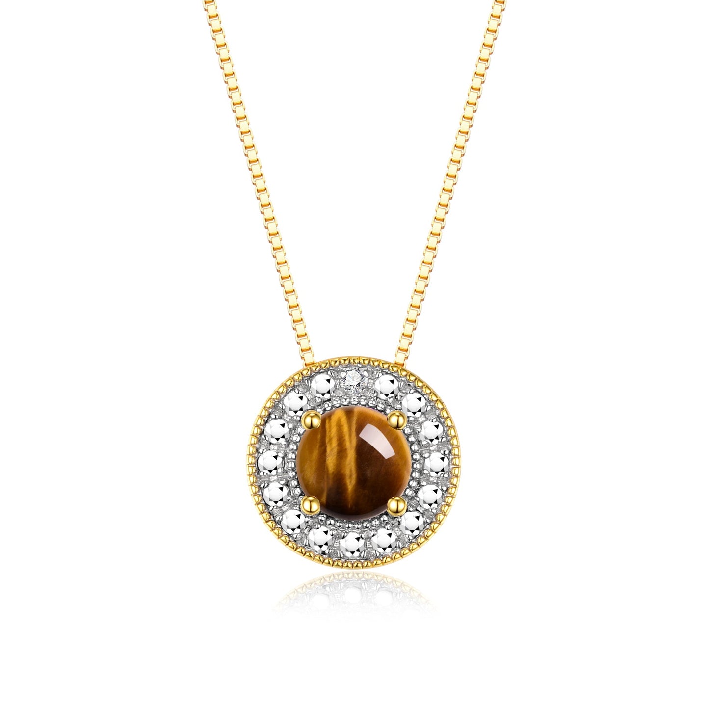 RYLOS Halo Designer Necklace: Gemstone & Diamond, 18" Chain, 4MM Birthstone, Yellow Gold Plated Silver Women's Elegant Jewelry