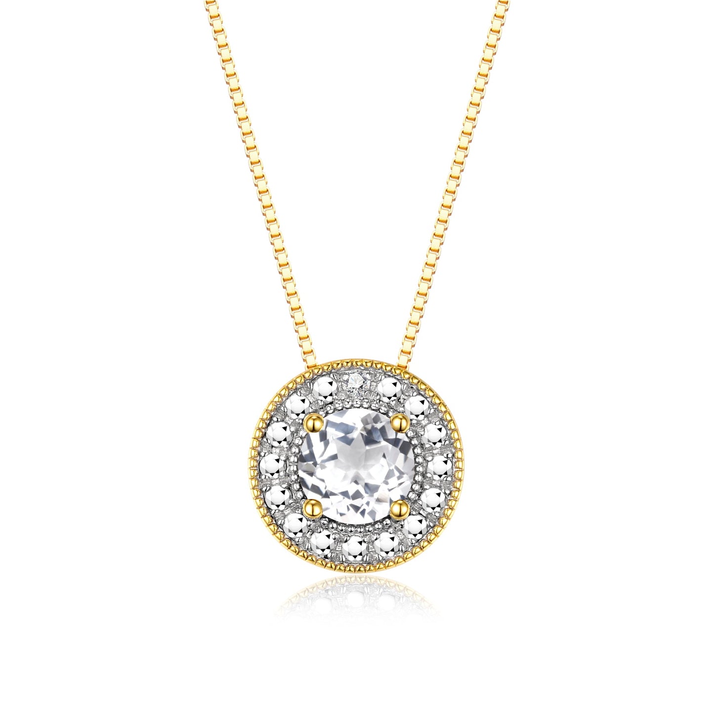 RYLOS Halo Designer Necklace: Gemstone & Diamond, 18" Chain, 4MM Birthstone, Yellow Gold Plated Silver Women's Elegant Jewelry
