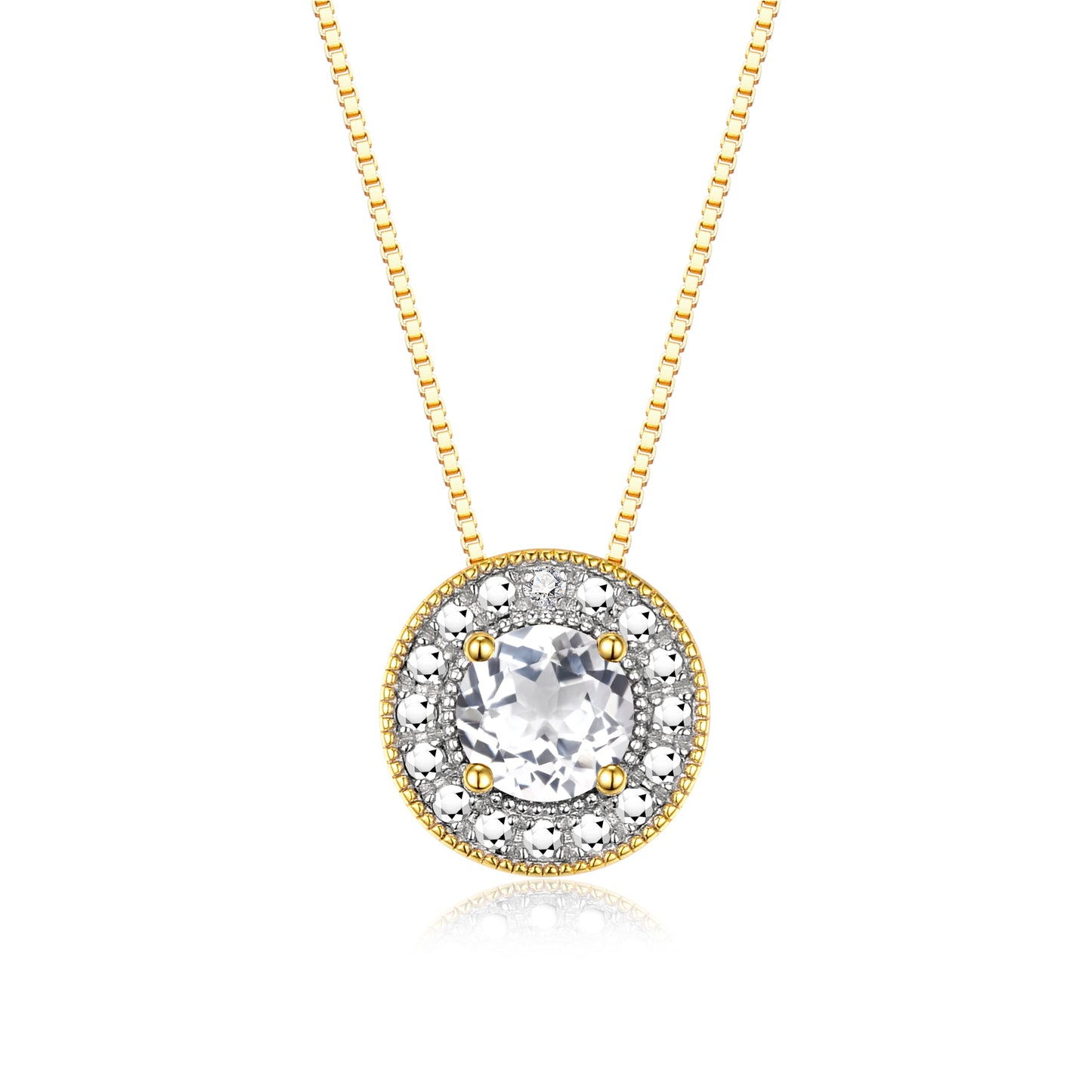 RYLOS 14K Yellow Gold Halo Designer Necklace: Gemstone & Diamond, 18 inch Chain, 4MM Birthstone, Women's Elegant Jewelry